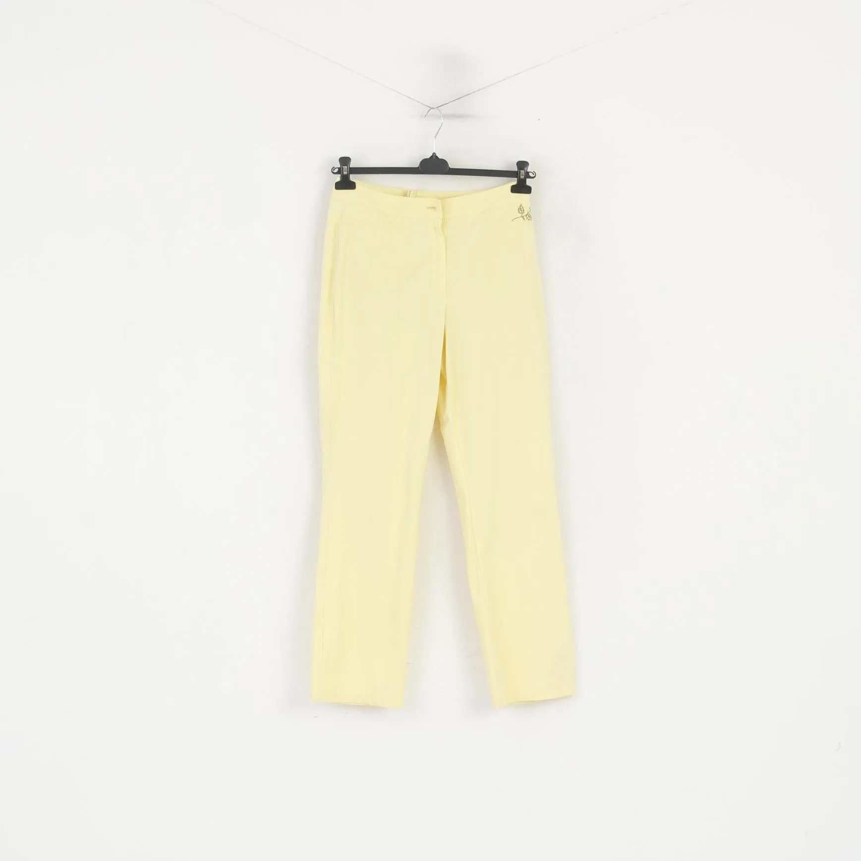 Escada Women 38 Trousers Yellow Nylon Stretch Summer Straight Leg Pants