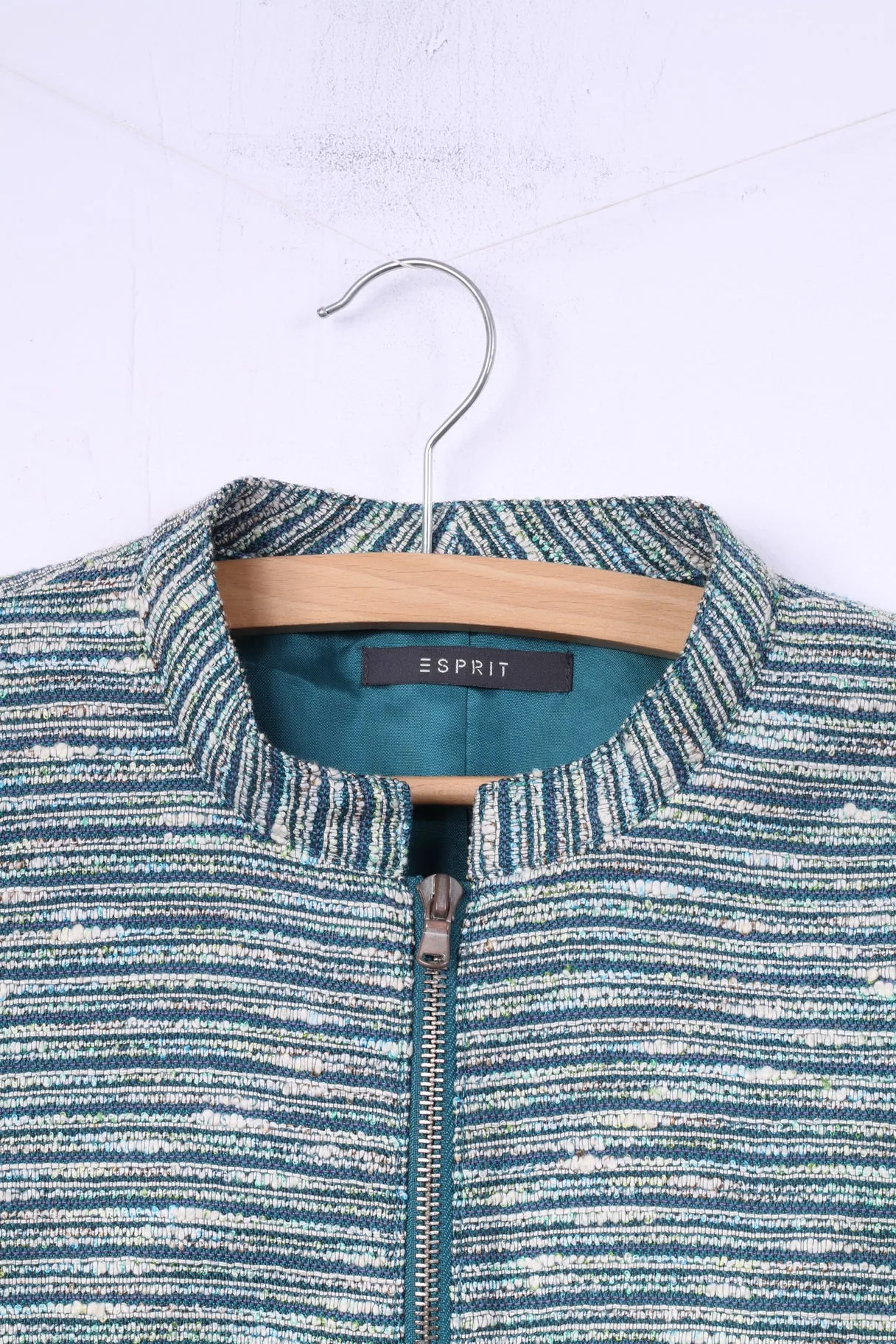 Esprit Women 18 44 Blazer Green Stiped Stand Up Collar  Jacket Top