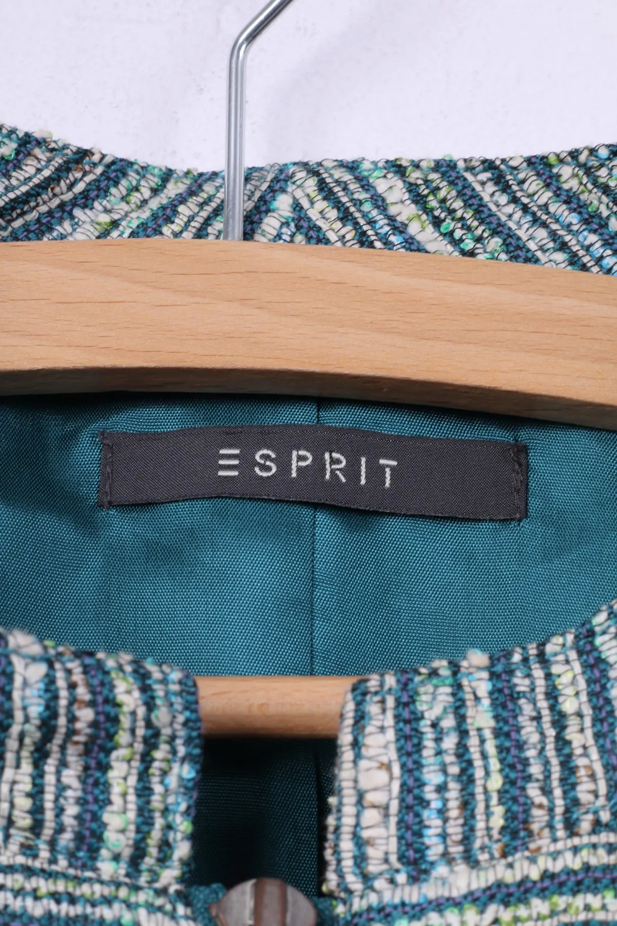 Esprit Women 18 44 Blazer Green Stiped Stand Up Collar  Jacket Top