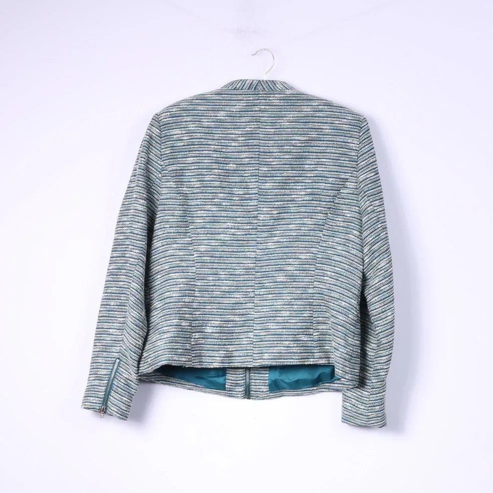 Esprit Women 18 44 Blazer Green Stiped Stand Up Collar  Jacket Top