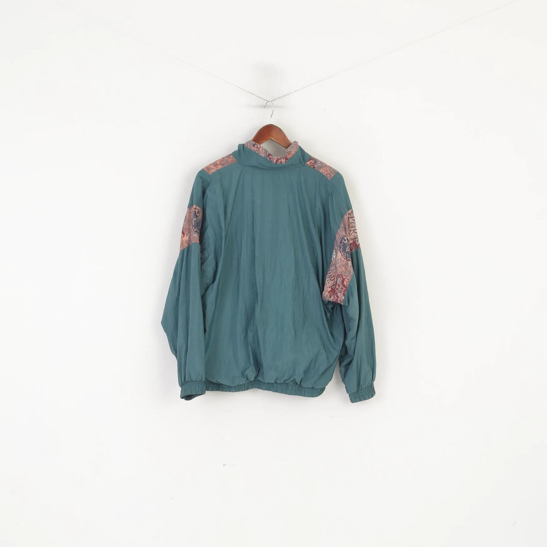 Etirel Men M Bomber Jacket Green Vintage Shiny Nylon Festival Full Zip Sport Top