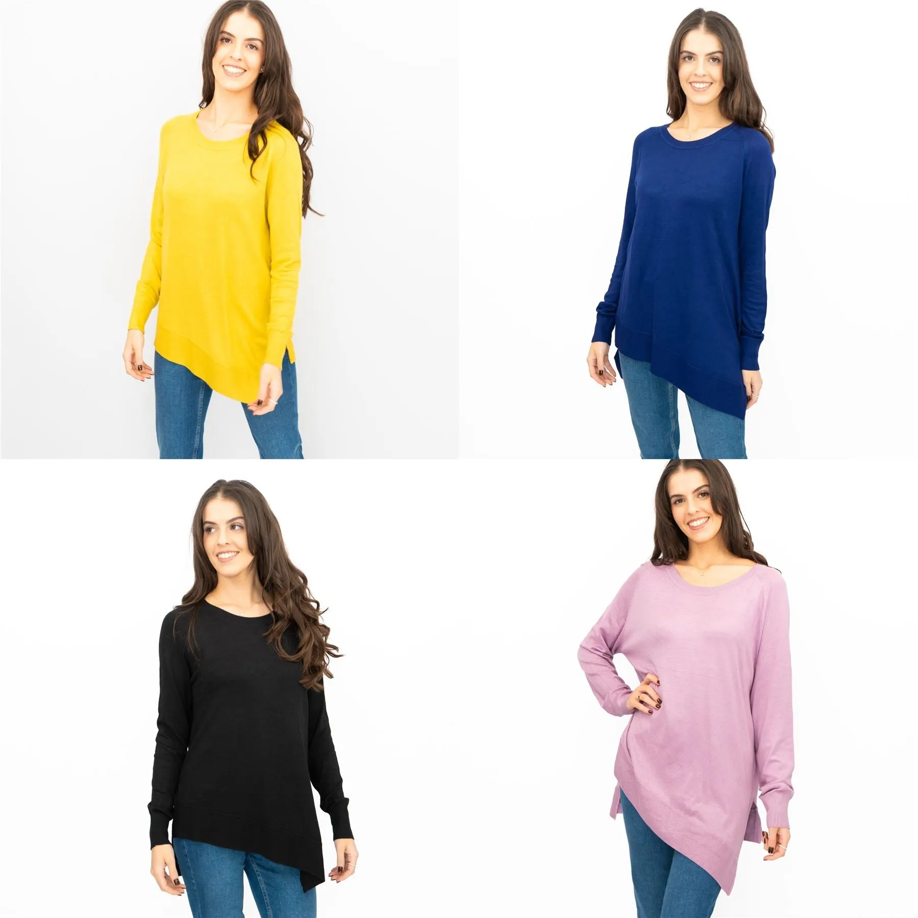 Evans Womens Asymmetric Top Lilac Longline Crew Neck Long Sleeve Relaxed Fit
