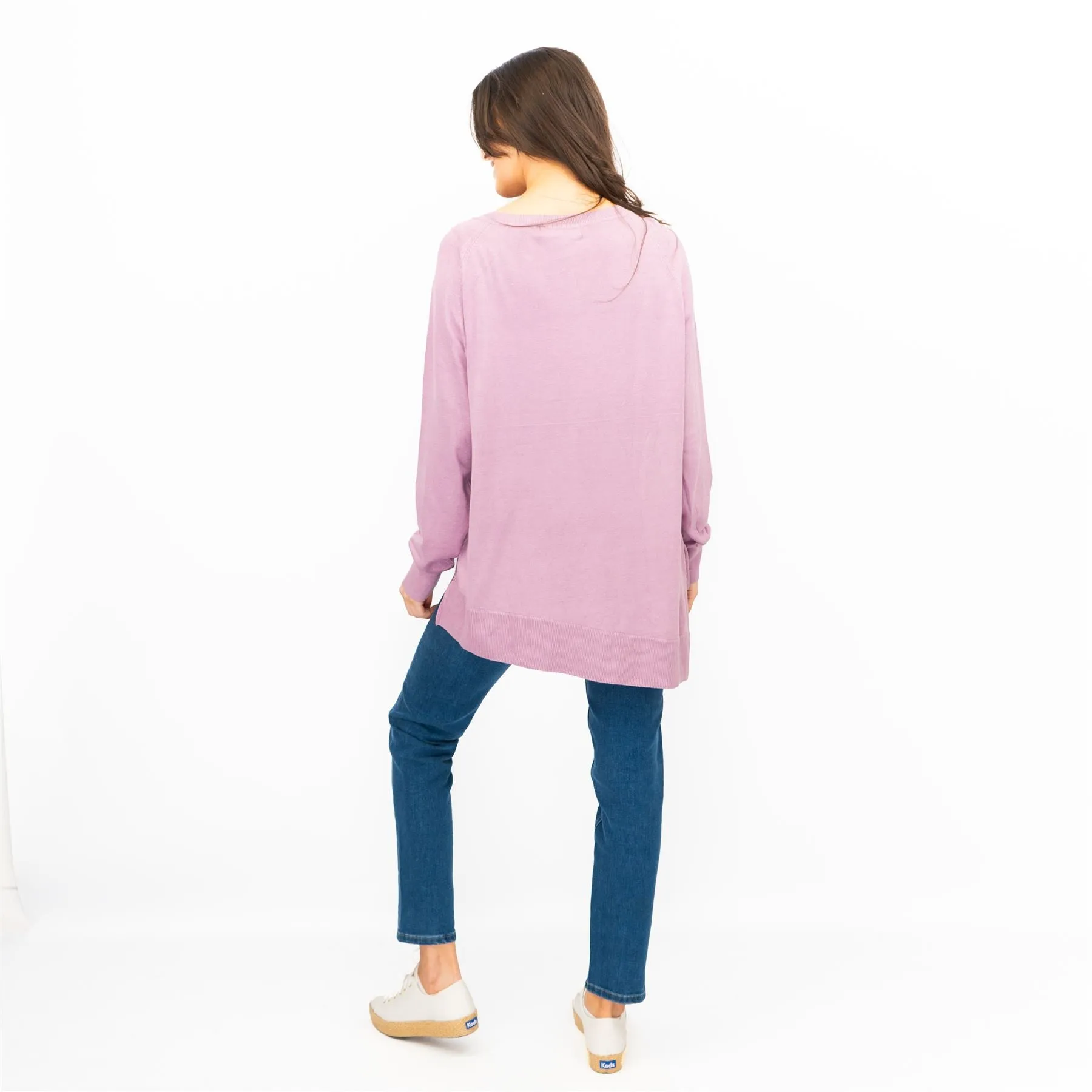 Evans Womens Asymmetric Top Lilac Longline Crew Neck Long Sleeve Relaxed Fit
