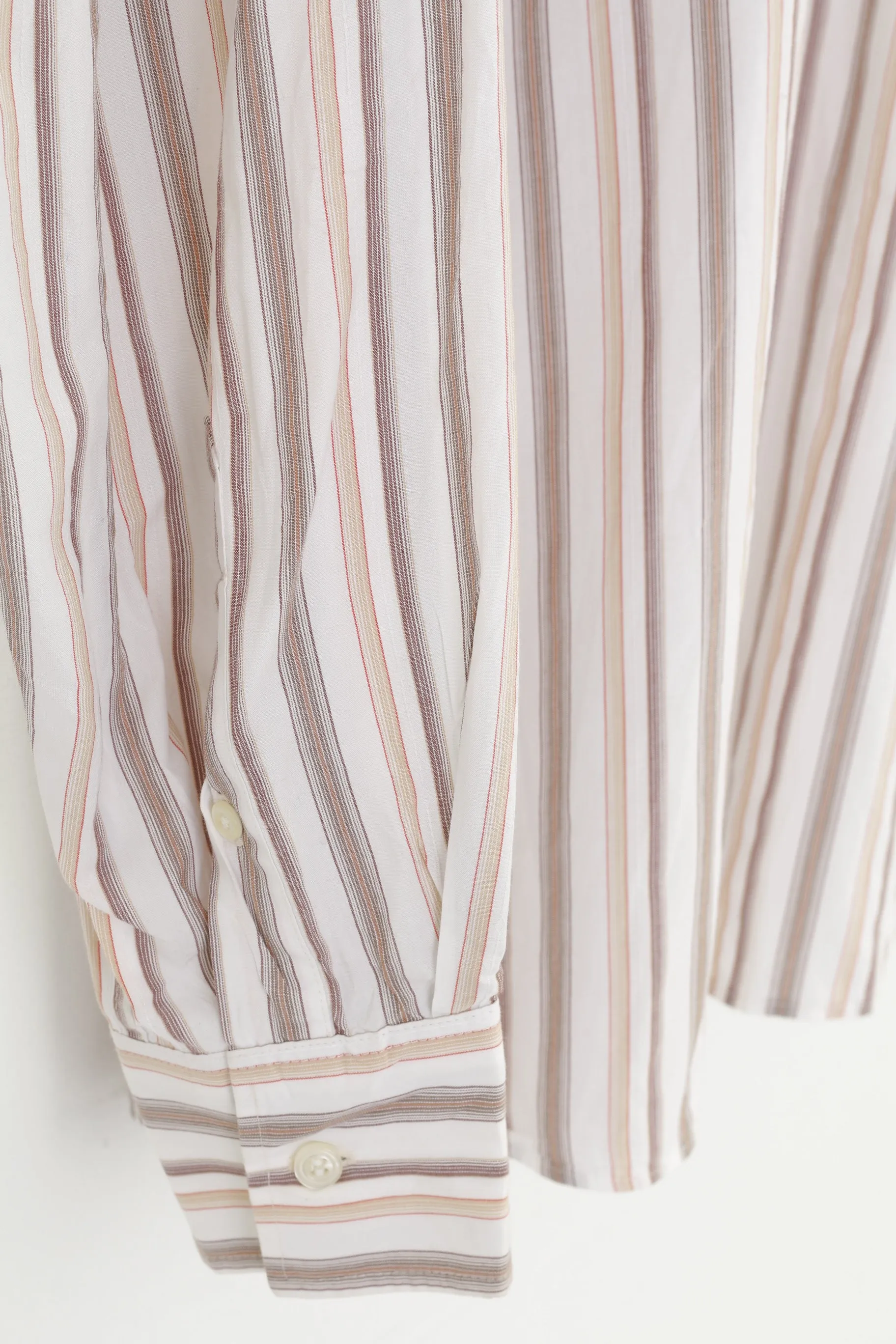 Faconnable Jeans Men M Casual Shirt Striped White Long Sleeve Cotton Classic Top