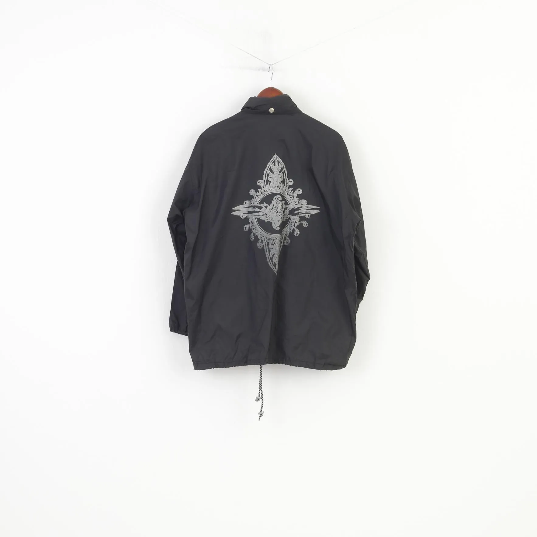 Fascination Women 36 38 XL Jacket Black  Hood Nylon Waterproof Full Zipper Vintage Top