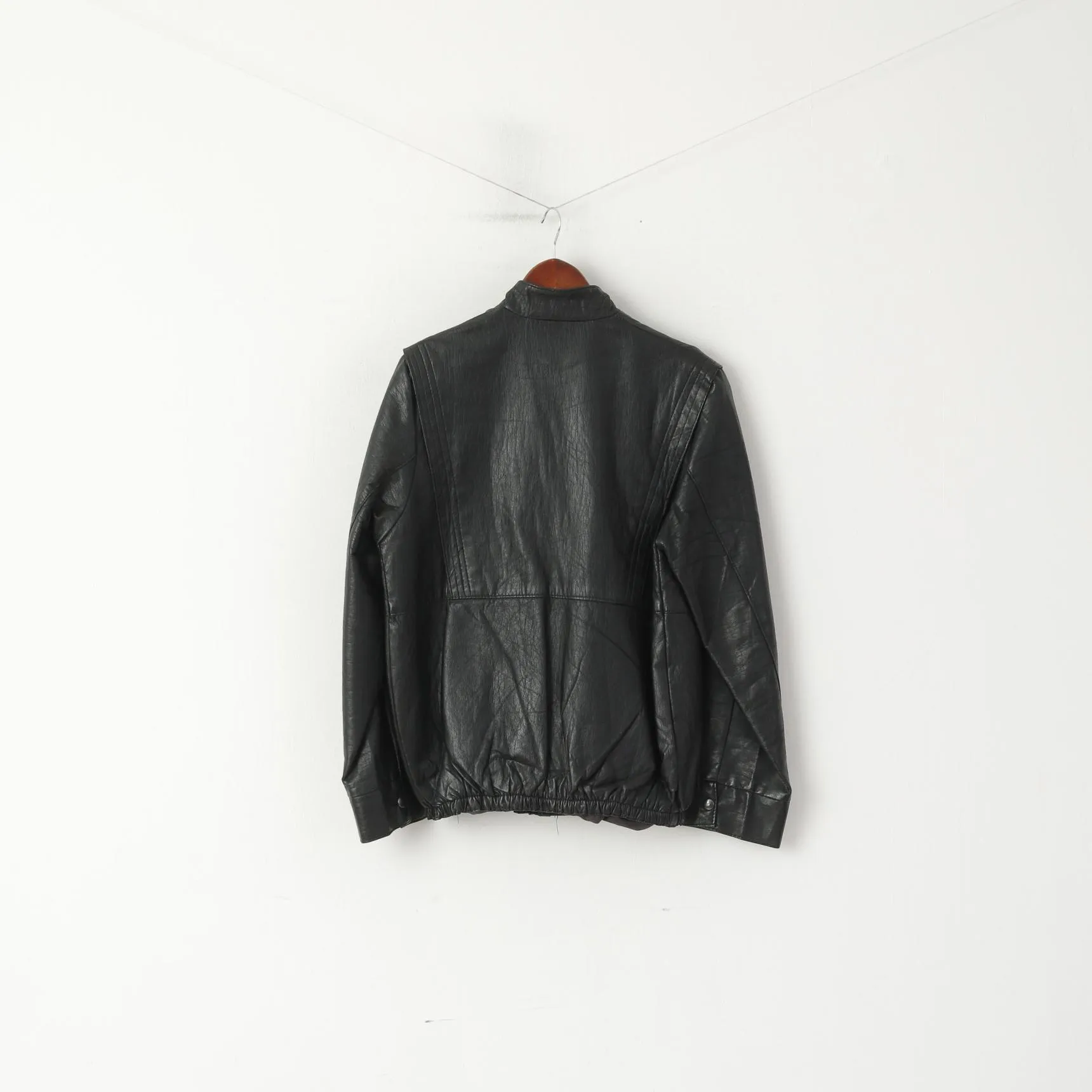 Fashion Aigh Men 50 S Jacket Black Biker Full Zipper Imitation Leather Moto Top