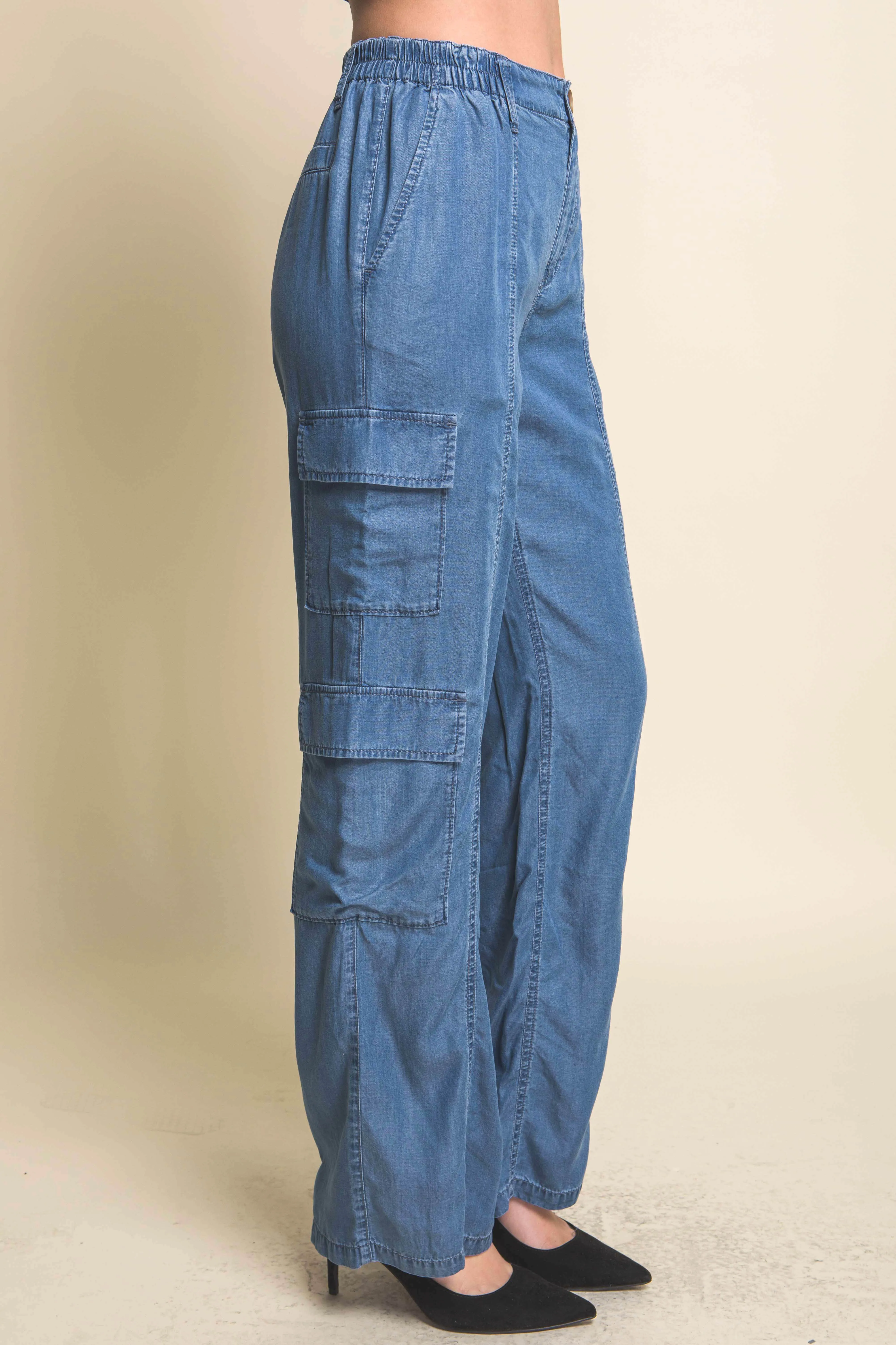 FASHNZFAB Full-length Tencel Pants With Cargo Pockets