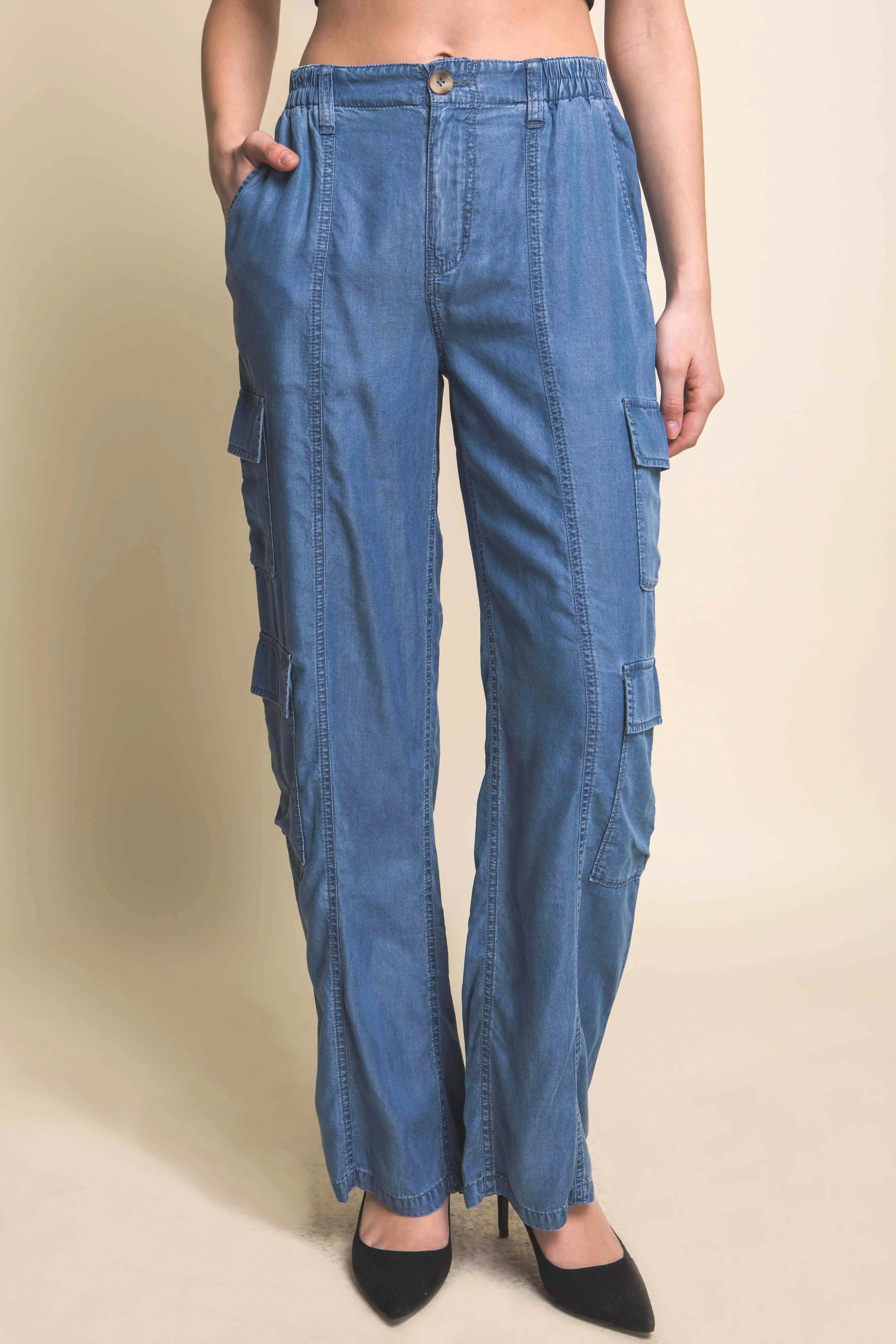 FASHNZFAB Full-length Tencel Pants With Cargo Pockets