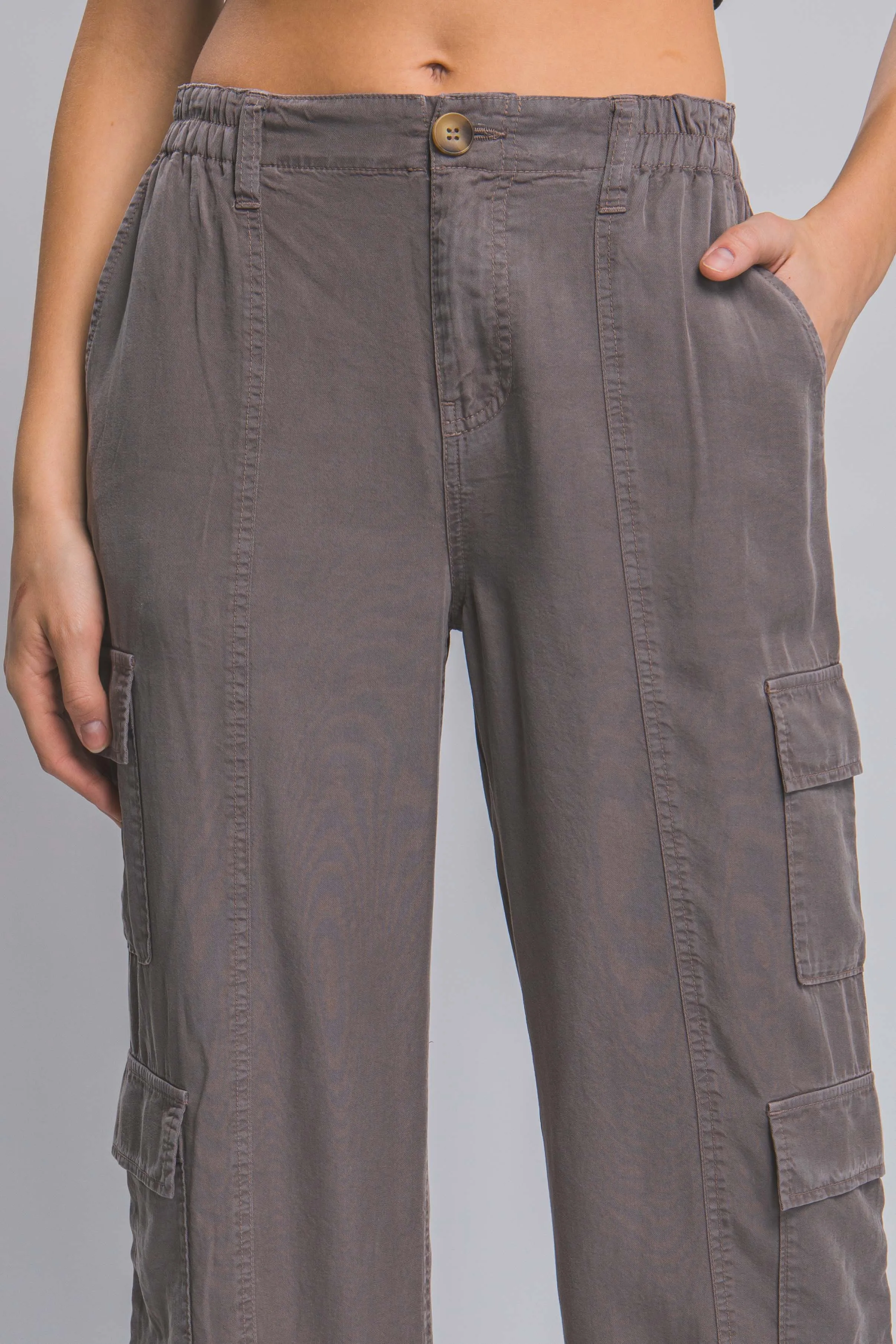 FASHNZFAB Full-length Tencel Pants With Cargo Pockets