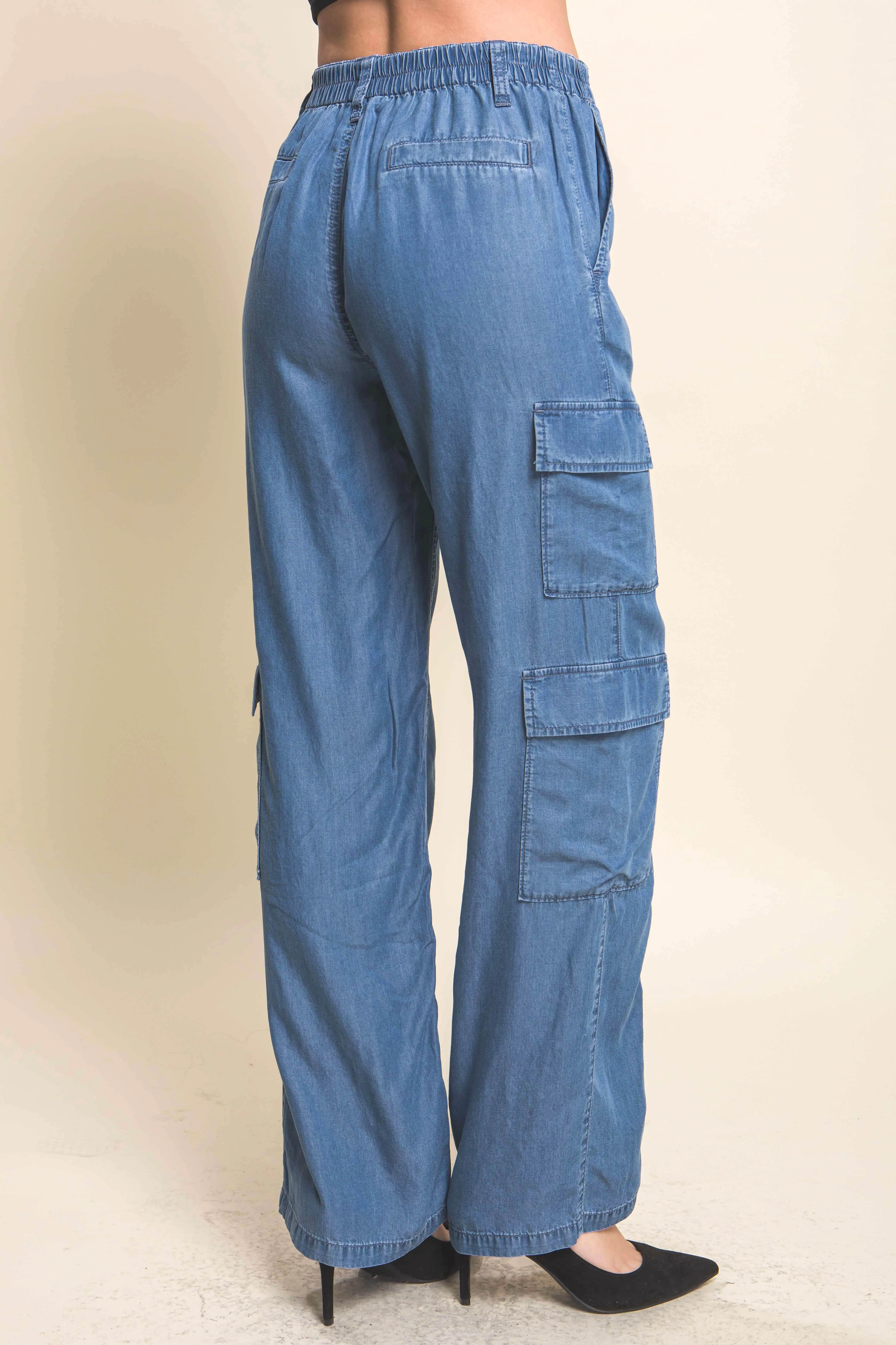 FASHNZFAB Full-length Tencel Pants With Cargo Pockets