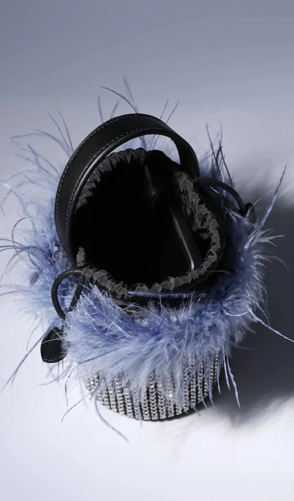 FEATHER RHINESTONE BUCKET BAG IN BLUE Gloria Lanvin