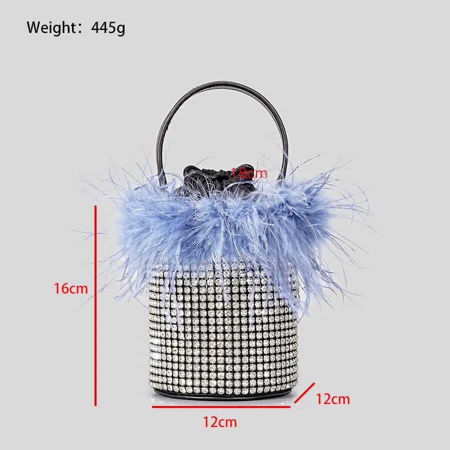 FEATHER RHINESTONE BUCKET BAG IN BLUE Gloria Lanvin
