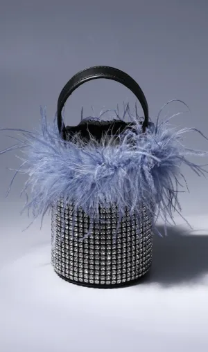 FEATHER RHINESTONE BUCKET BAG IN BLUE Gloria Lanvin
