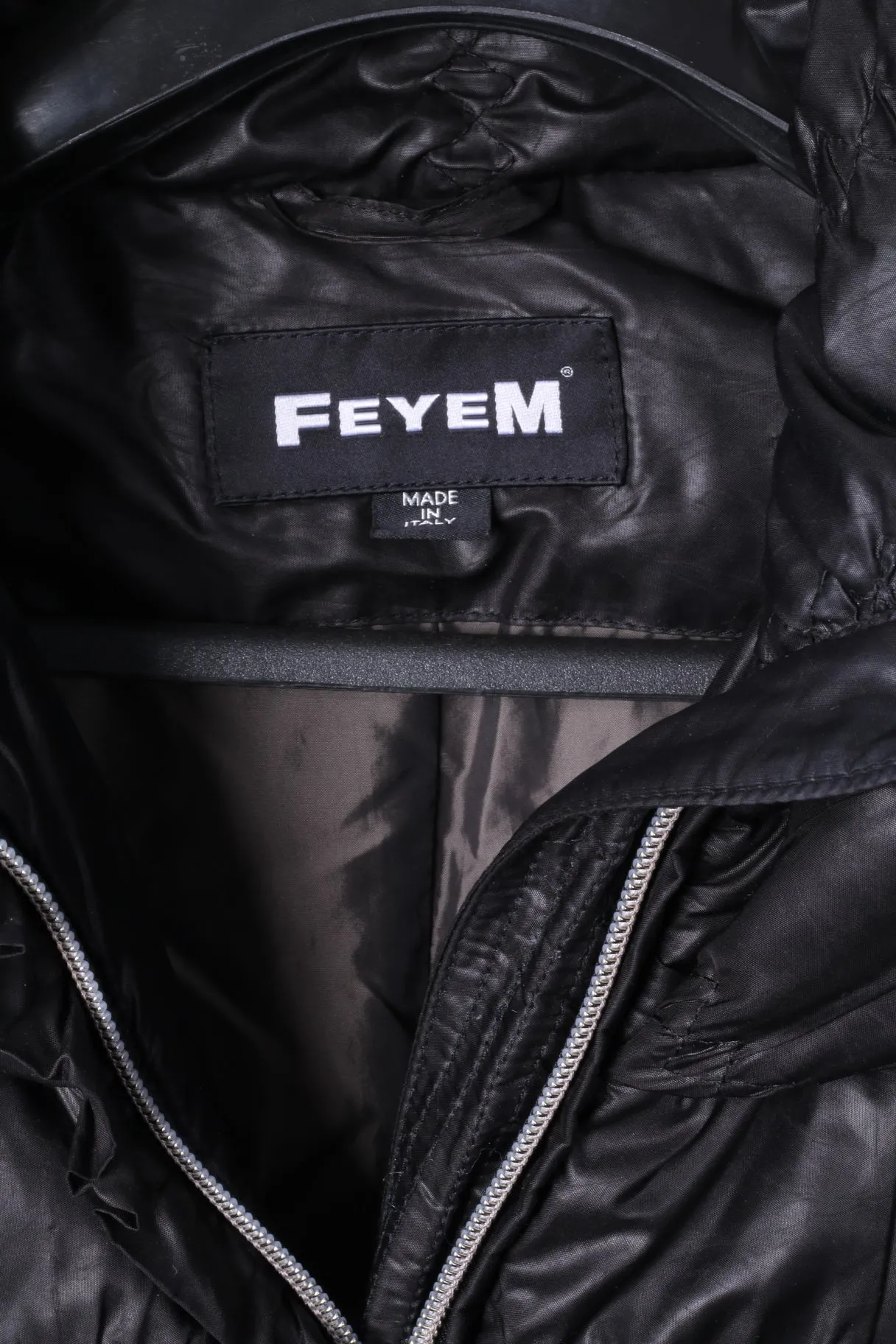 Feyem Women M (S) Down Jacket Black Long Full Zipper Quilted Made in Italy