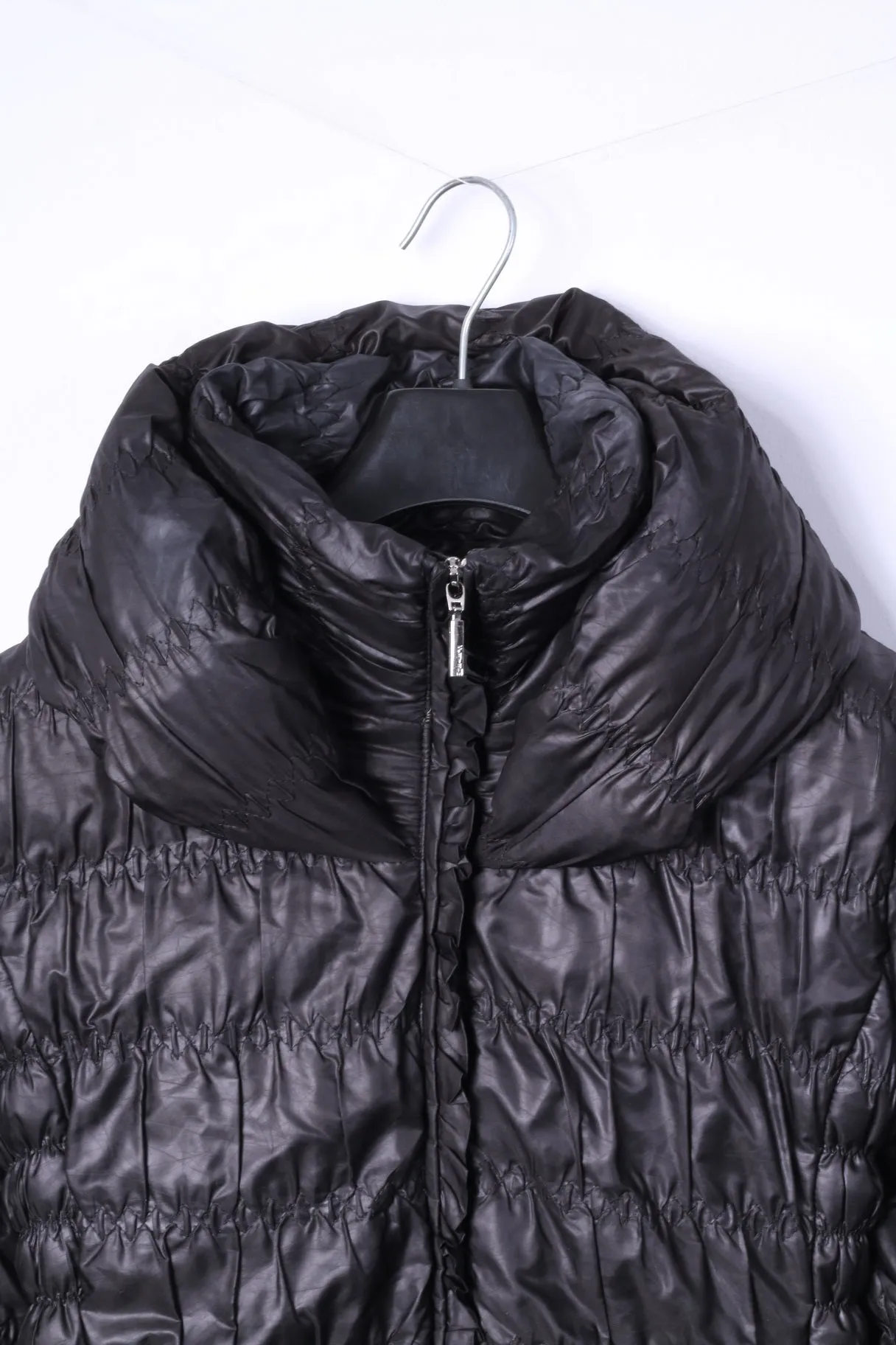 Feyem Women M (S) Down Jacket Black Long Full Zipper Quilted Made in Italy