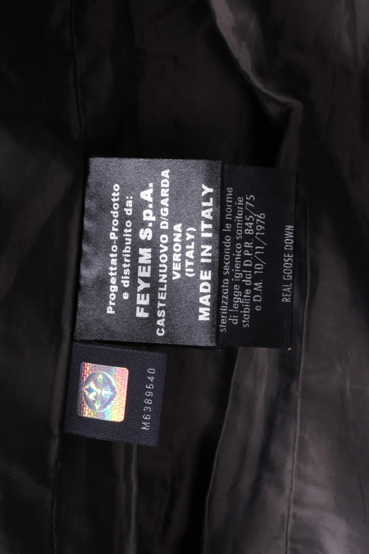Feyem Women M (S) Down Jacket Black Long Full Zipper Quilted Made in Italy