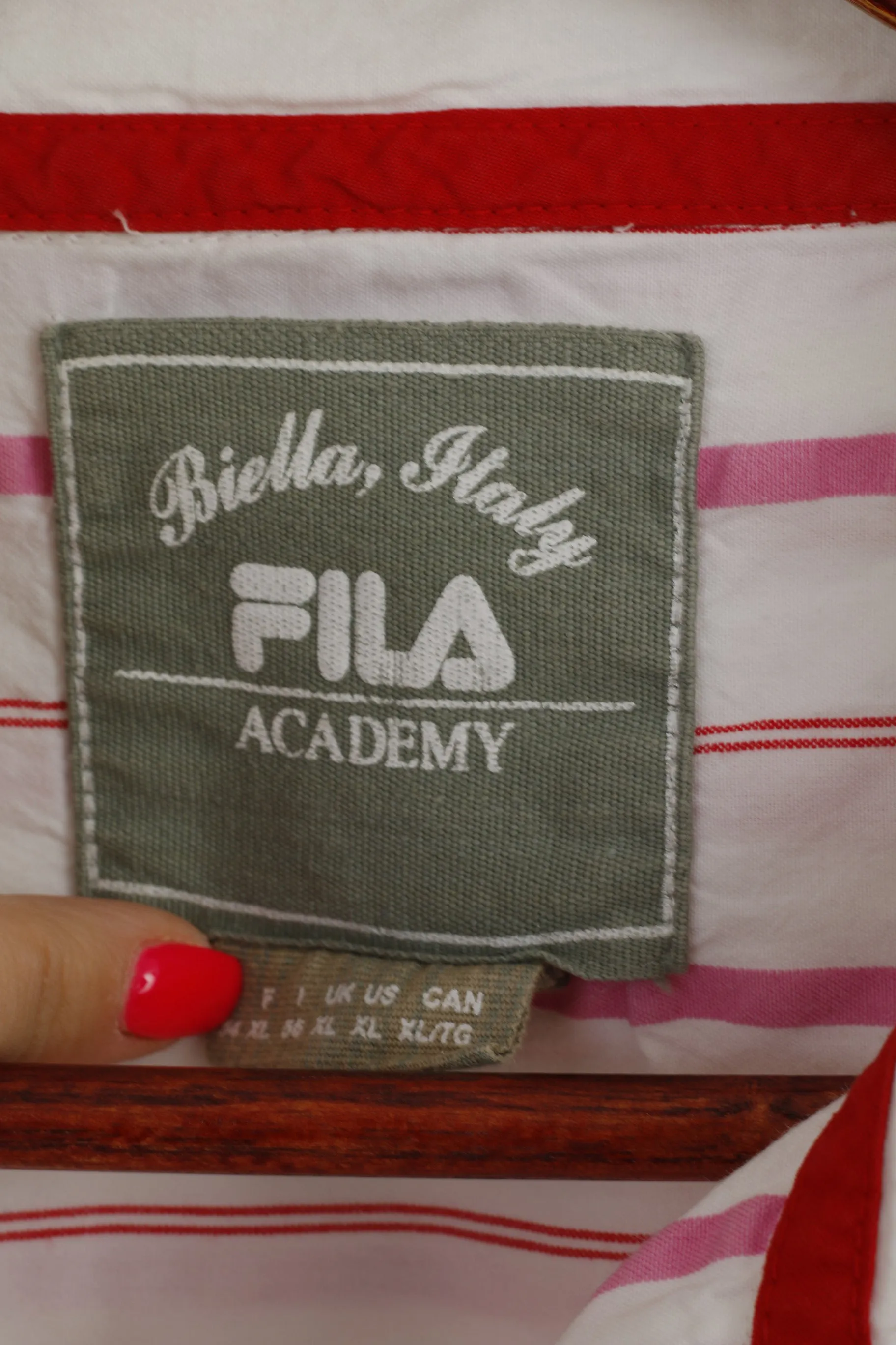 Fila Academy Men XL Casual Shirt White Pink Striped Biella Italy Cotton Top