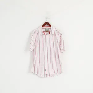 Fila Academy Men XL Casual Shirt White Pink Striped Biella Italy Cotton Top