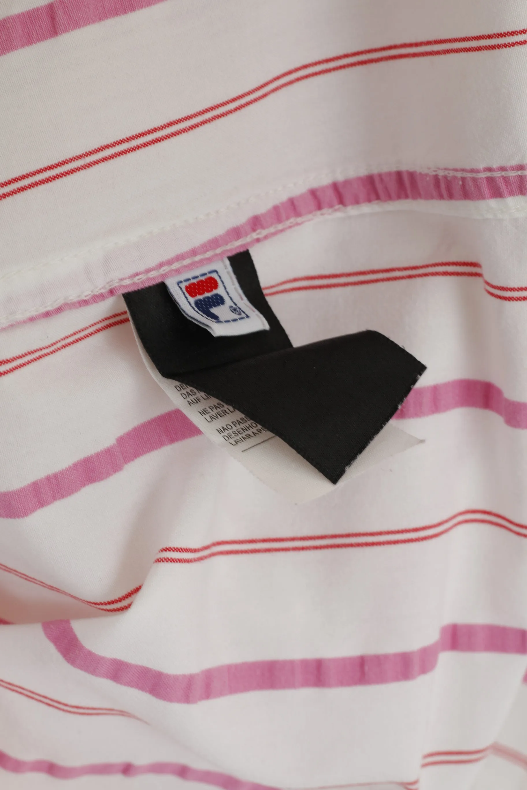 Fila Academy Men XL Casual Shirt White Pink Striped Biella Italy Cotton Top