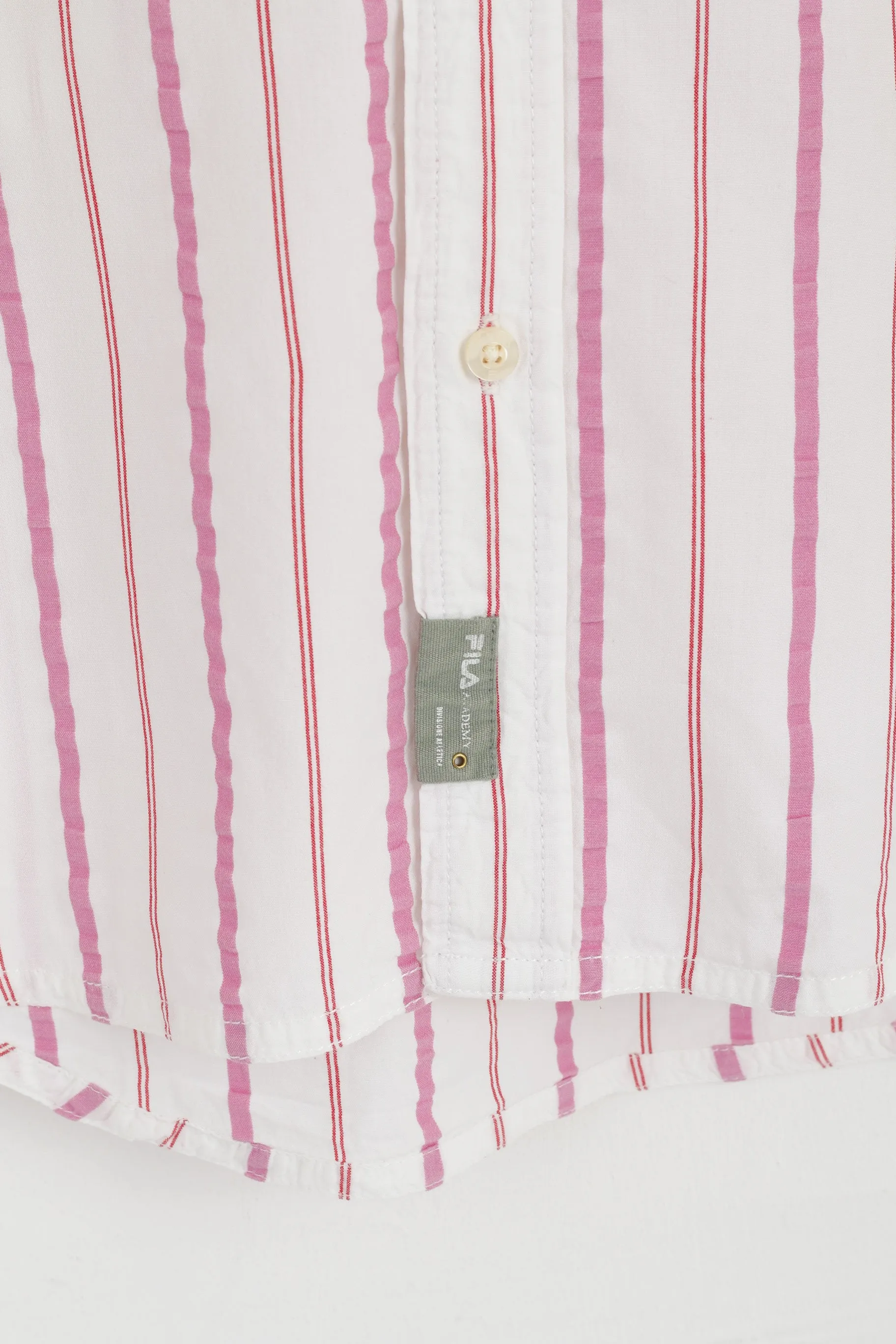 Fila Academy Men XL Casual Shirt White Pink Striped Biella Italy Cotton Top