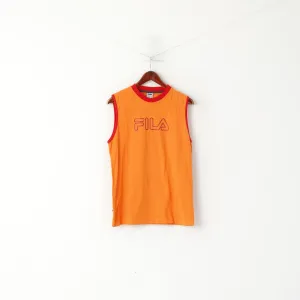 Fila Men 50 M Shirt Orange Cotton Vintage Logo Crew Neck Sleeveless Top