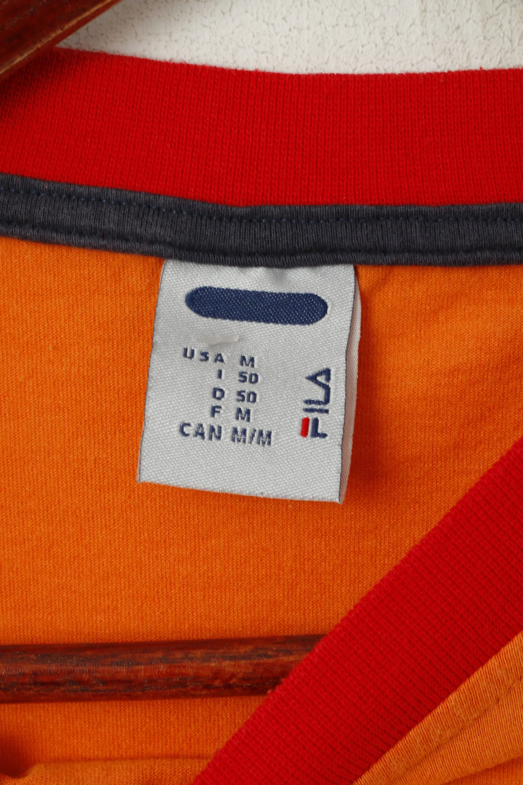 Fila Men 50 M Shirt Orange Cotton Vintage Logo Crew Neck Sleeveless Top