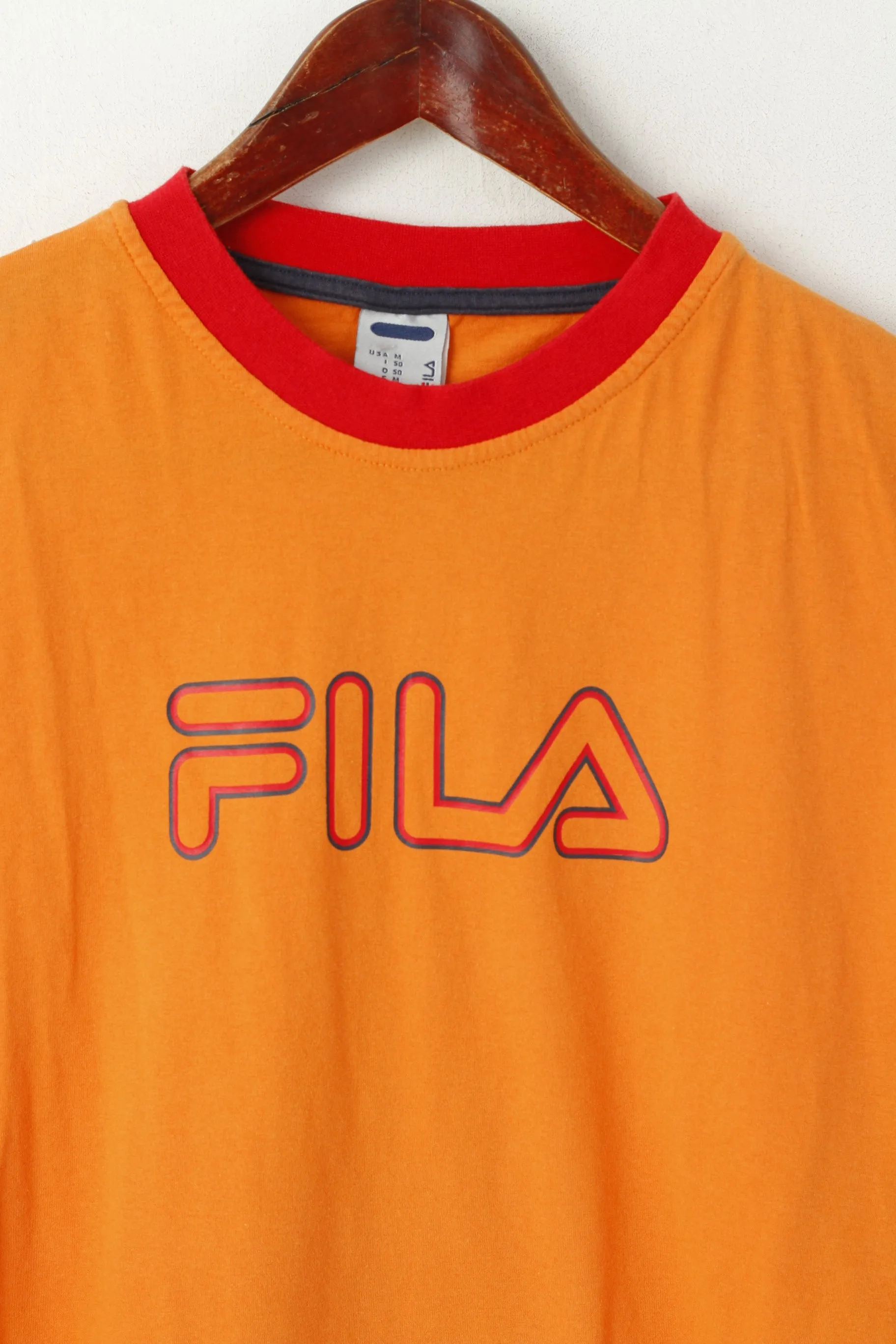 Fila Men 50 M Shirt Orange Cotton Vintage Logo Crew Neck Sleeveless Top
