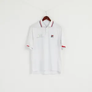 Fila Men L Polo Shirt White Polyester Short Sleeve Detailed Buttons Top