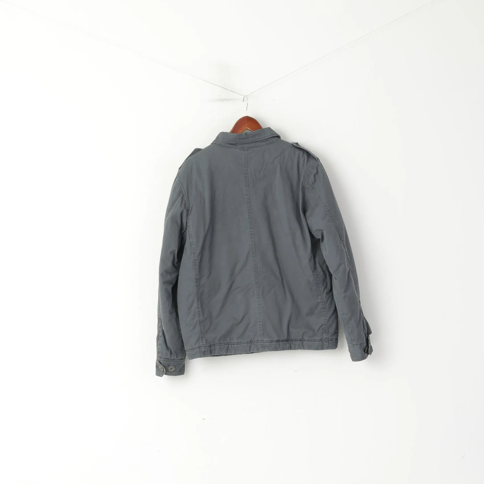 FILA Men XL (M) Jacket Grey Cotton Padded Full Zipper Military Pockets Classic Top