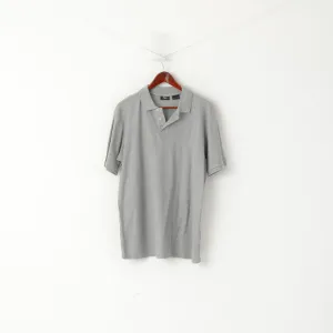 Fila Men XL Polo Shirt Grey Cotton Plain Sportswear Short Sleeve Detailed Buttons Top