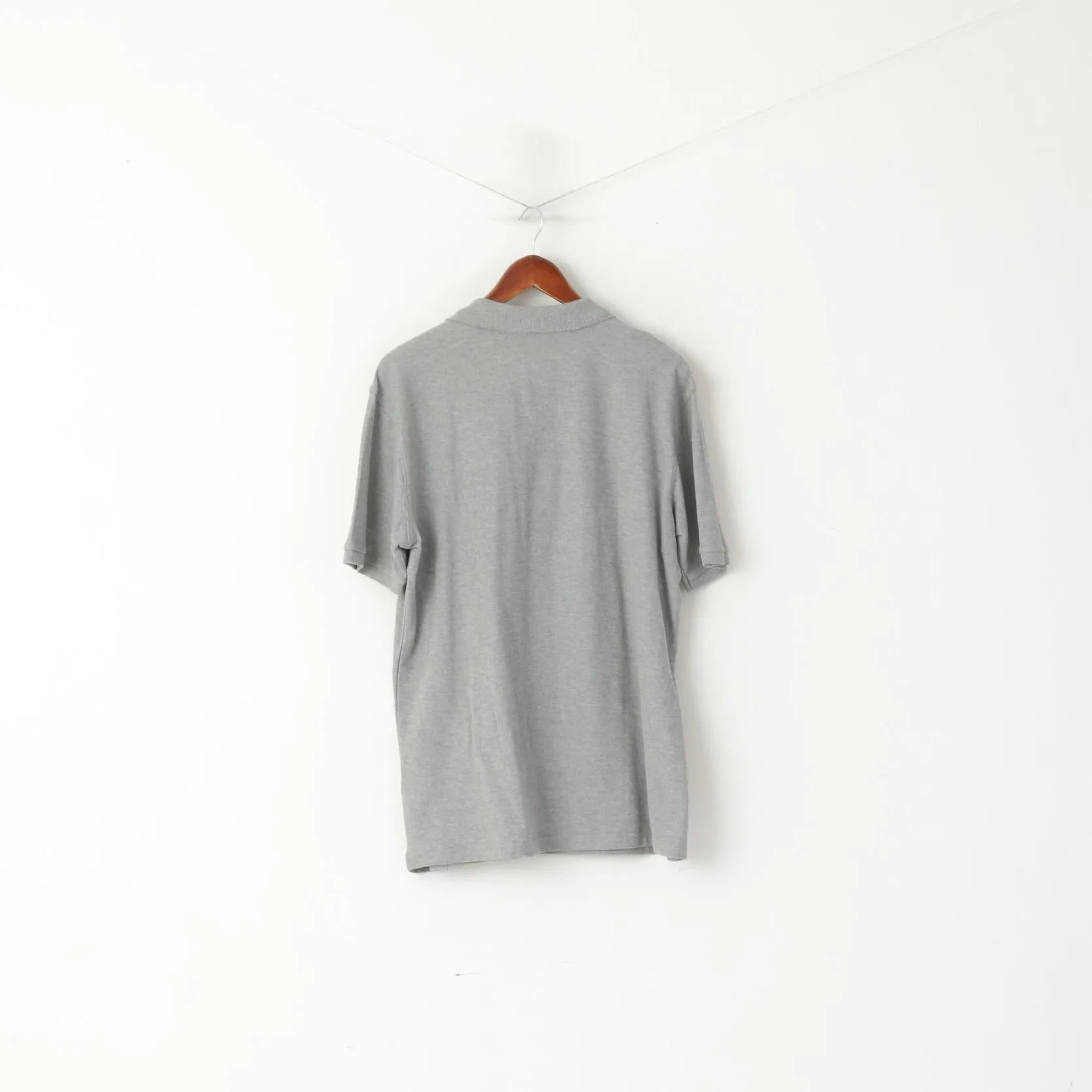Fila Men XL Polo Shirt Grey Cotton Plain Sportswear Short Sleeve Detailed Buttons Top