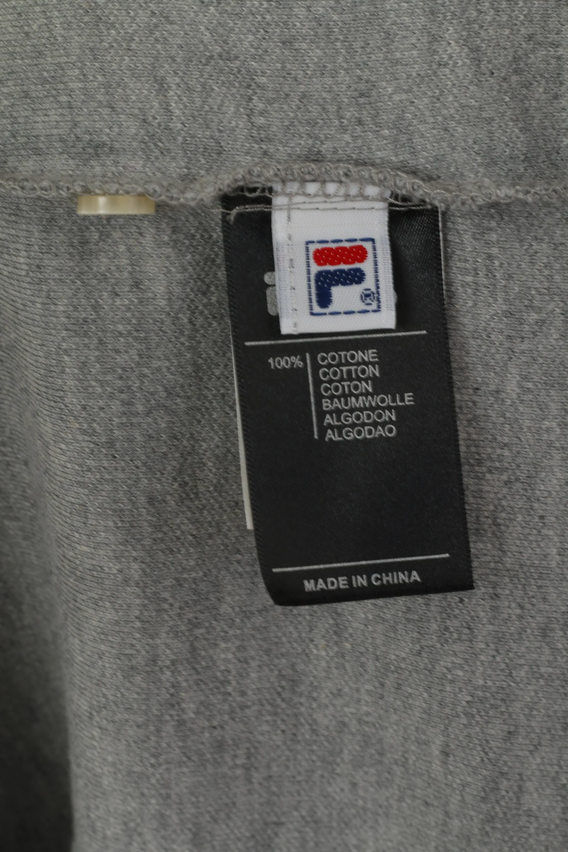 Fila Men XL Polo Shirt Grey Cotton Plain Sportswear Short Sleeve Detailed Buttons Top