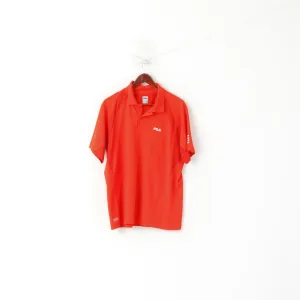 Fila Men XL Polo Shirt Neon Red Shiny Vintage Sportswear Logo Sport Top