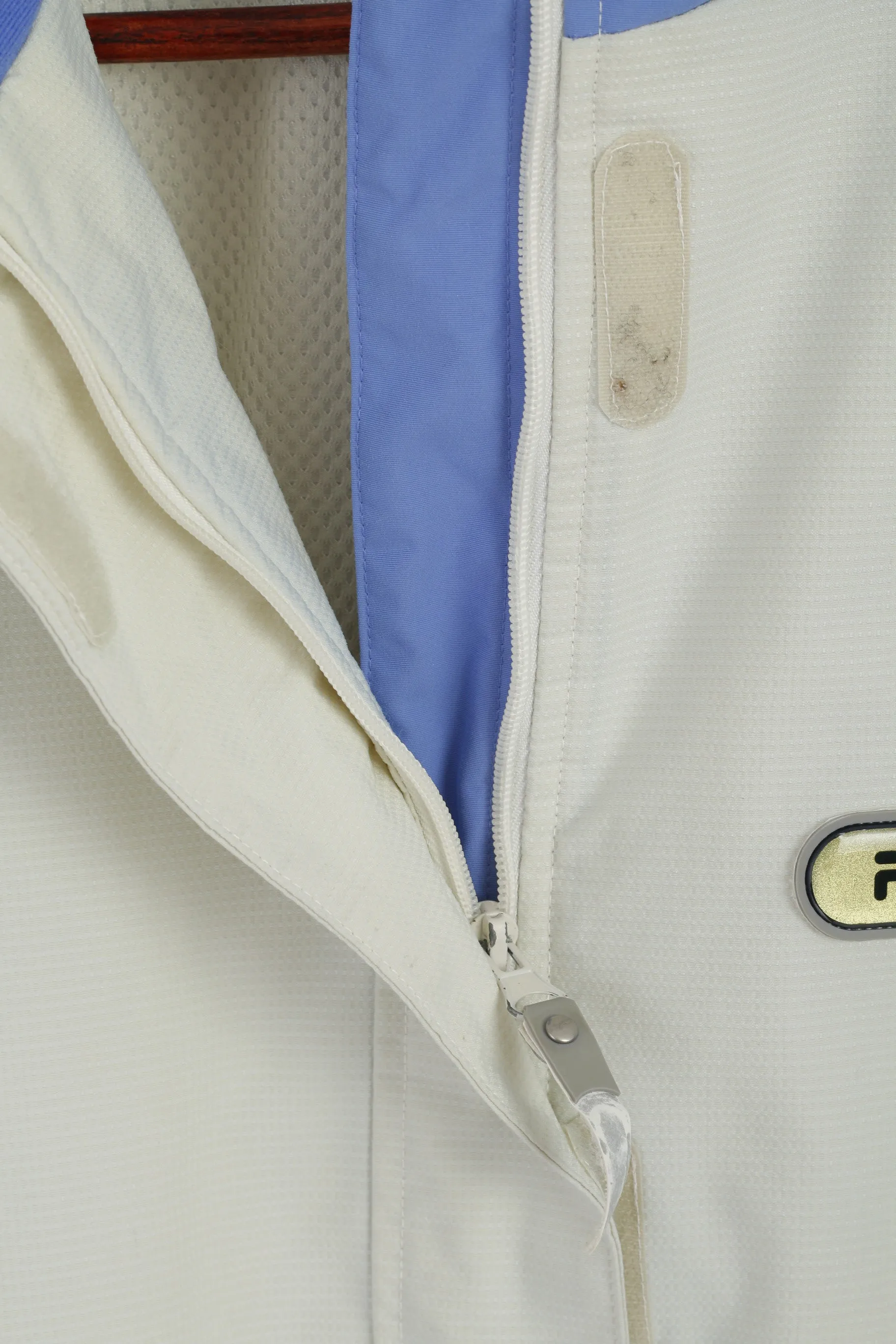 FILA Women 16 L Ski Jacket Beige Blue Snowboard Nylon Waterproof Zip Up Top