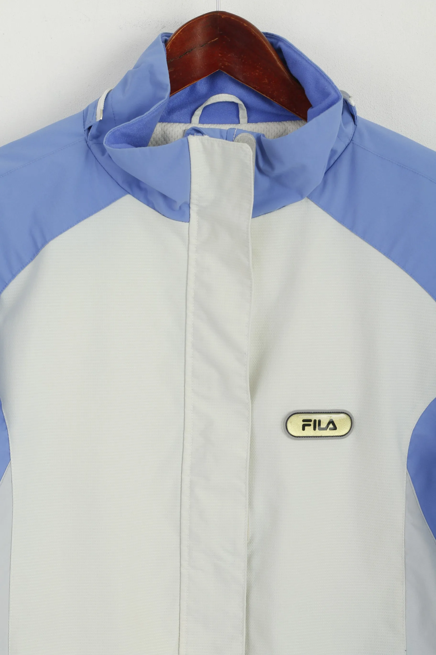 FILA Women 16 L Ski Jacket Beige Blue Snowboard Nylon Waterproof Zip Up Top