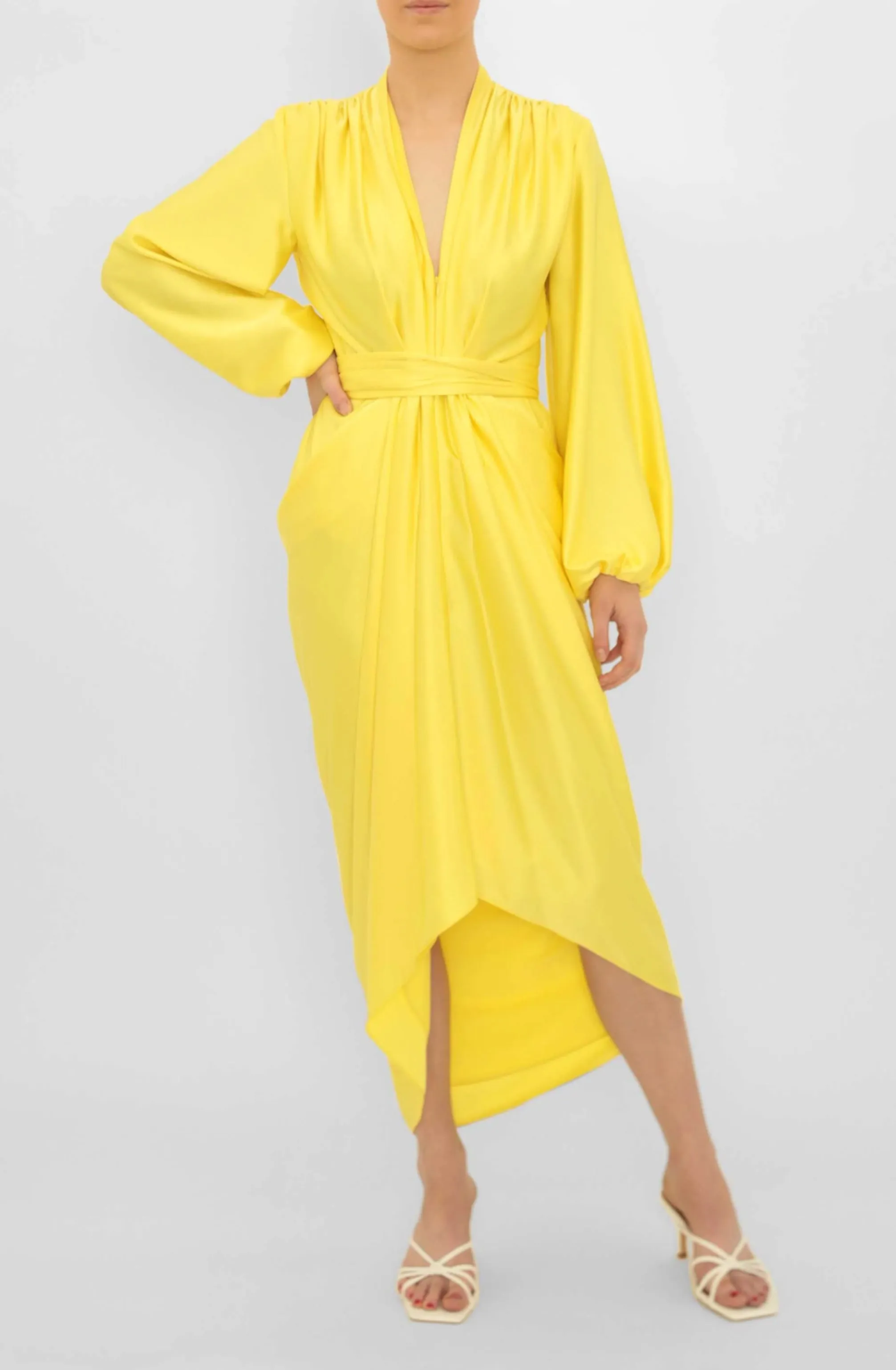 FINAL SALE: Citrus Satin Waterfall Dress by Carla Zampatti