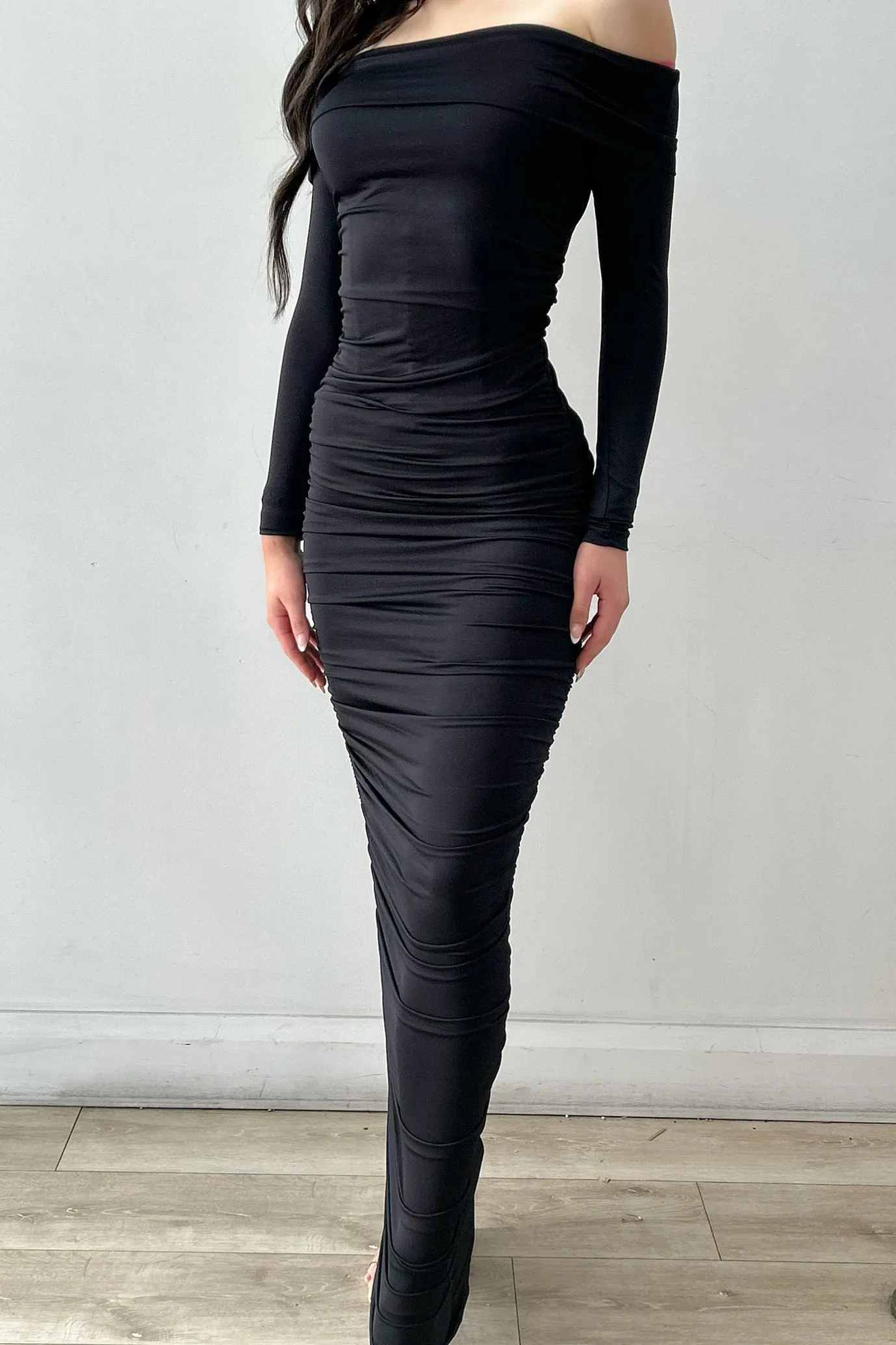 FINAL SALE: Diana Off The Shoulder Jersey Dress Black by HSH