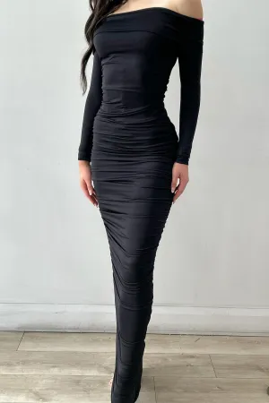 FINAL SALE: Diana Off The Shoulder Jersey Dress Black by HSH