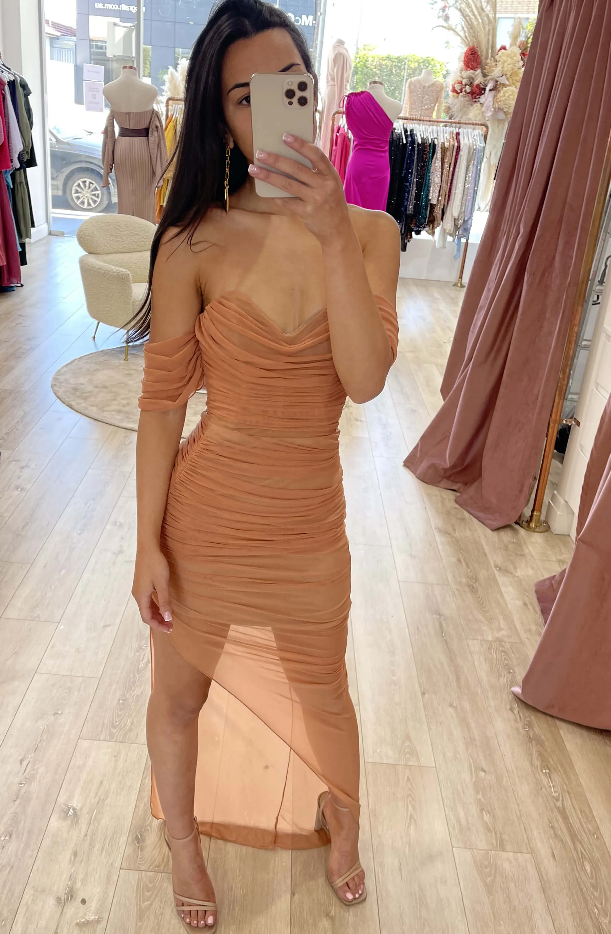 FINAL SALE: Dita Mesh Gown Tan/Nude by Nookie