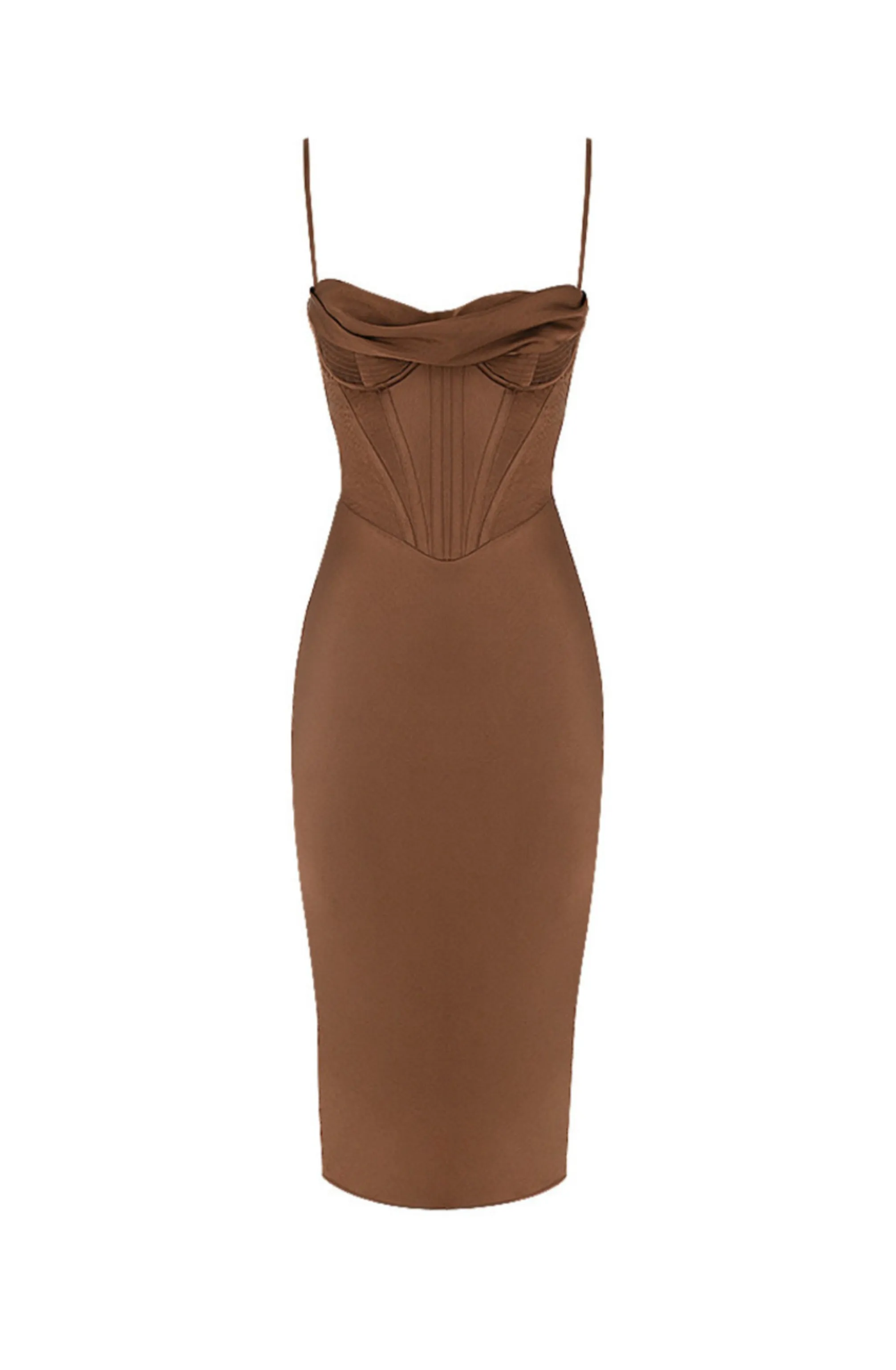 FINAL SALE: Myrna Chocolate Satin Corset Slip Dress by House of CB