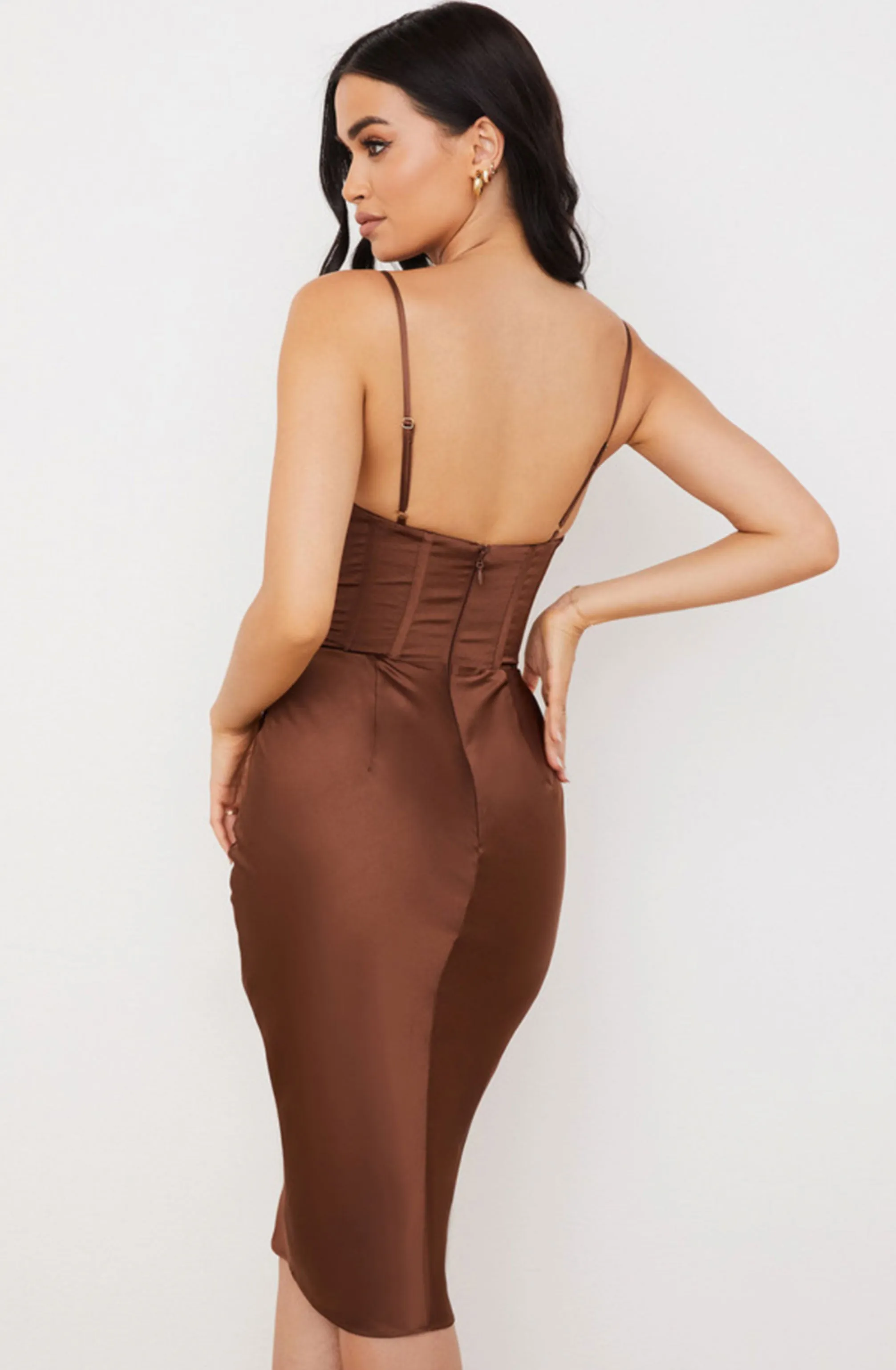 FINAL SALE: Myrna Chocolate Satin Corset Slip Dress by House of CB