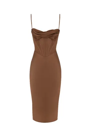 FINAL SALE: Myrna Chocolate Satin Corset Slip Dress by House of CB