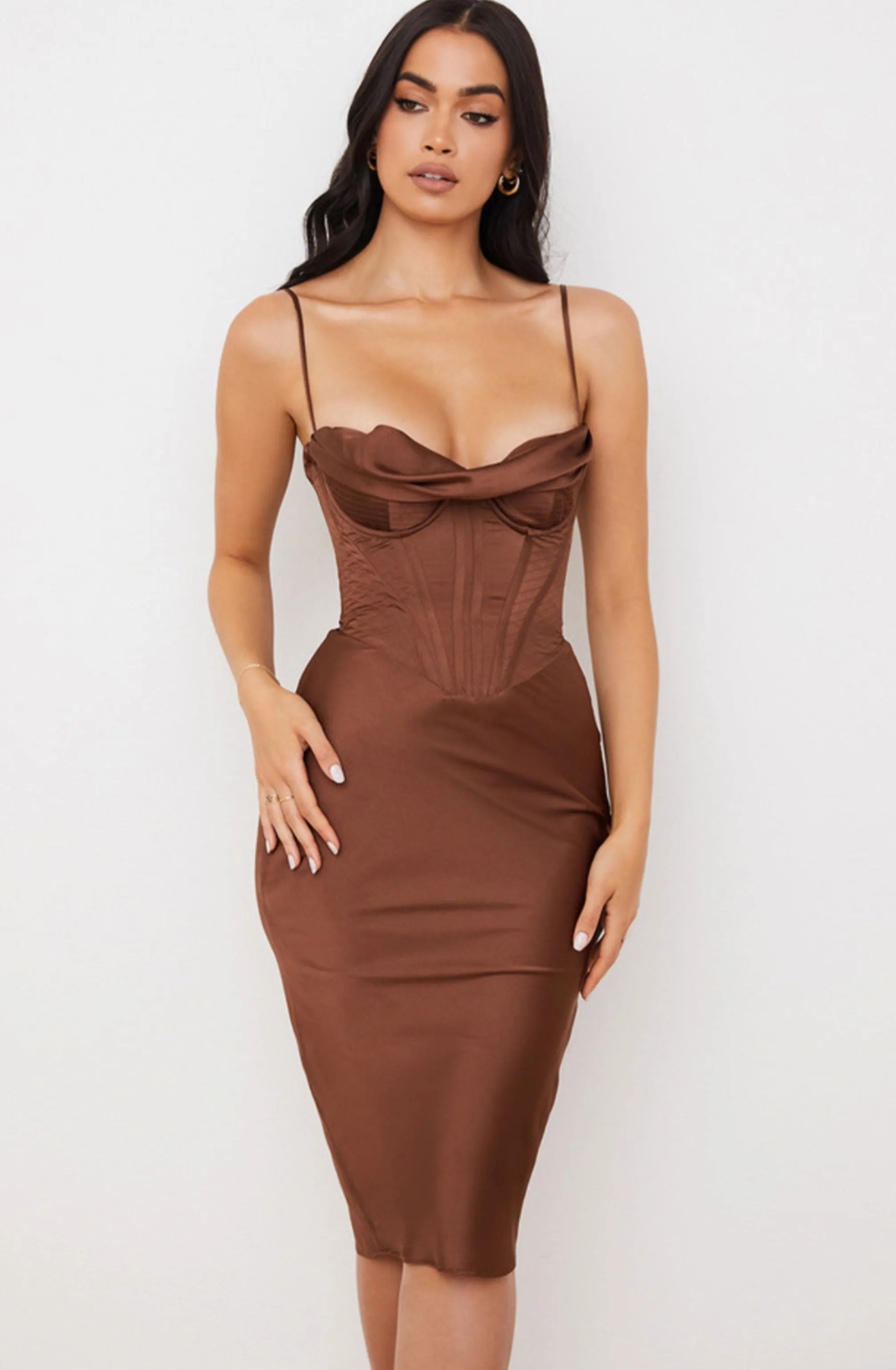 FINAL SALE: Myrna Chocolate Satin Corset Slip Dress by House of CB