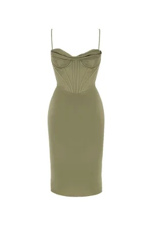 FINAL SALE: Myrna Olive Satin Corset Slip Dress by House of CB