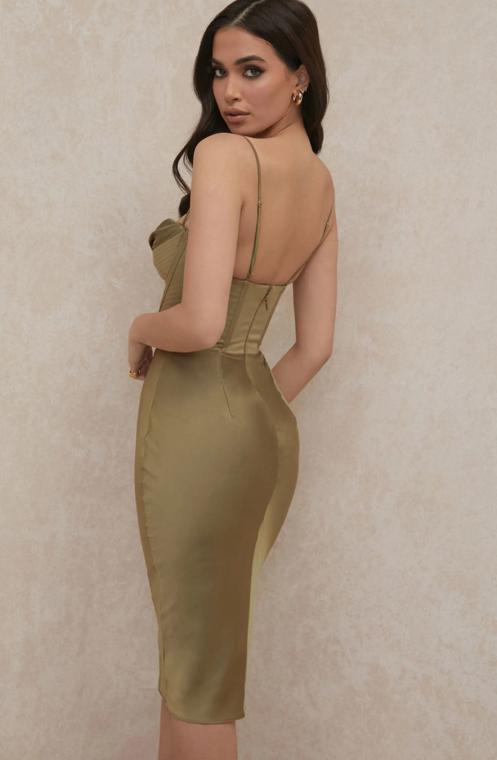 FINAL SALE: Myrna Olive Satin Corset Slip Dress by House of CB