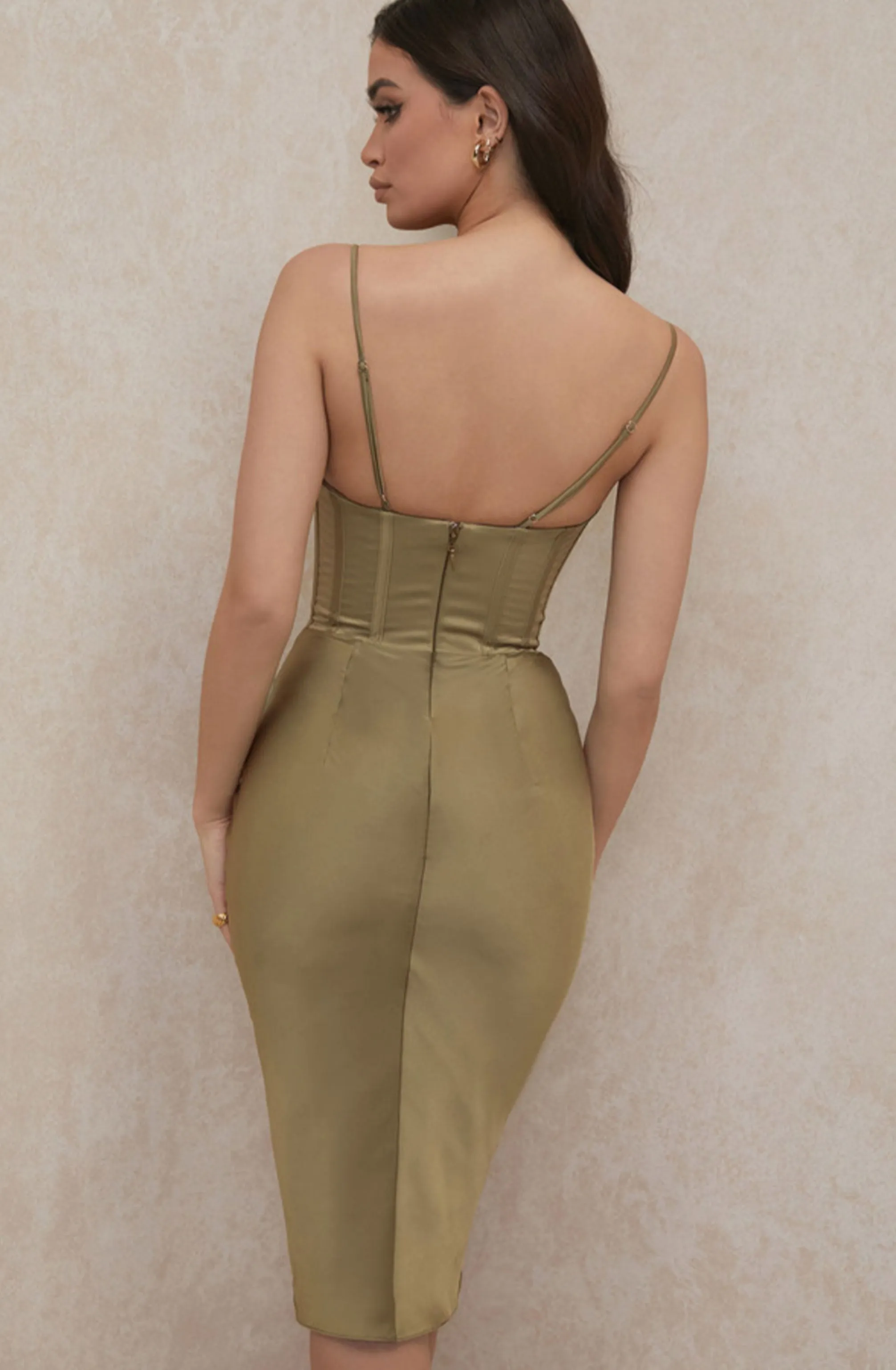 FINAL SALE: Myrna Olive Satin Corset Slip Dress by House of CB
