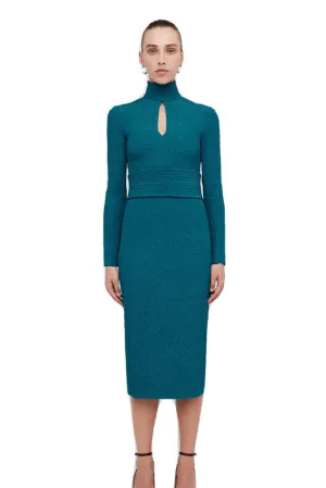 FINAL SALE: Stretch Reptile L-Sleeve Dress Teal by Scanlan Theodore
