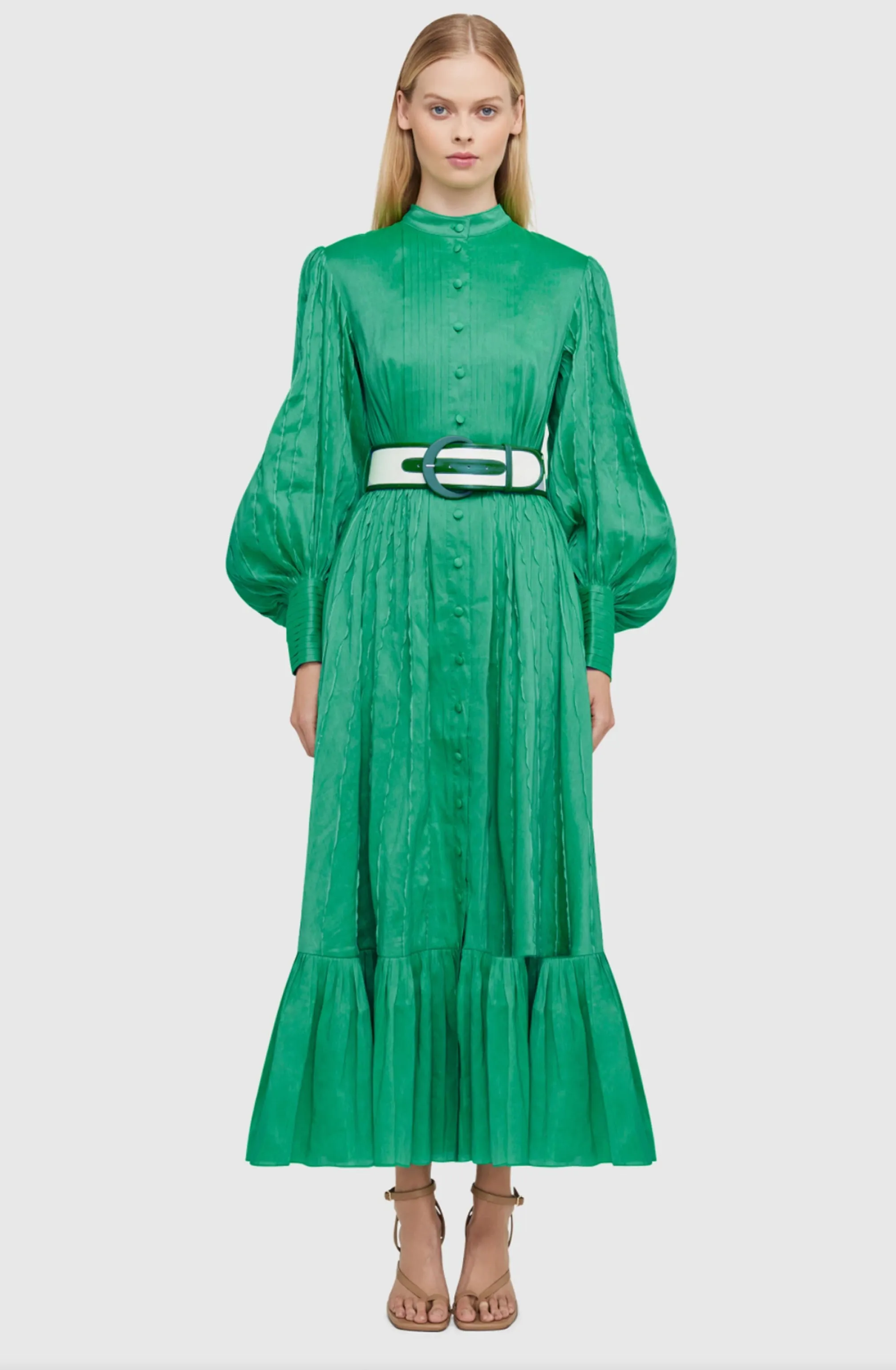 FINAL SALE: Viridian Silk Linen Dress Green by Leo & Lin