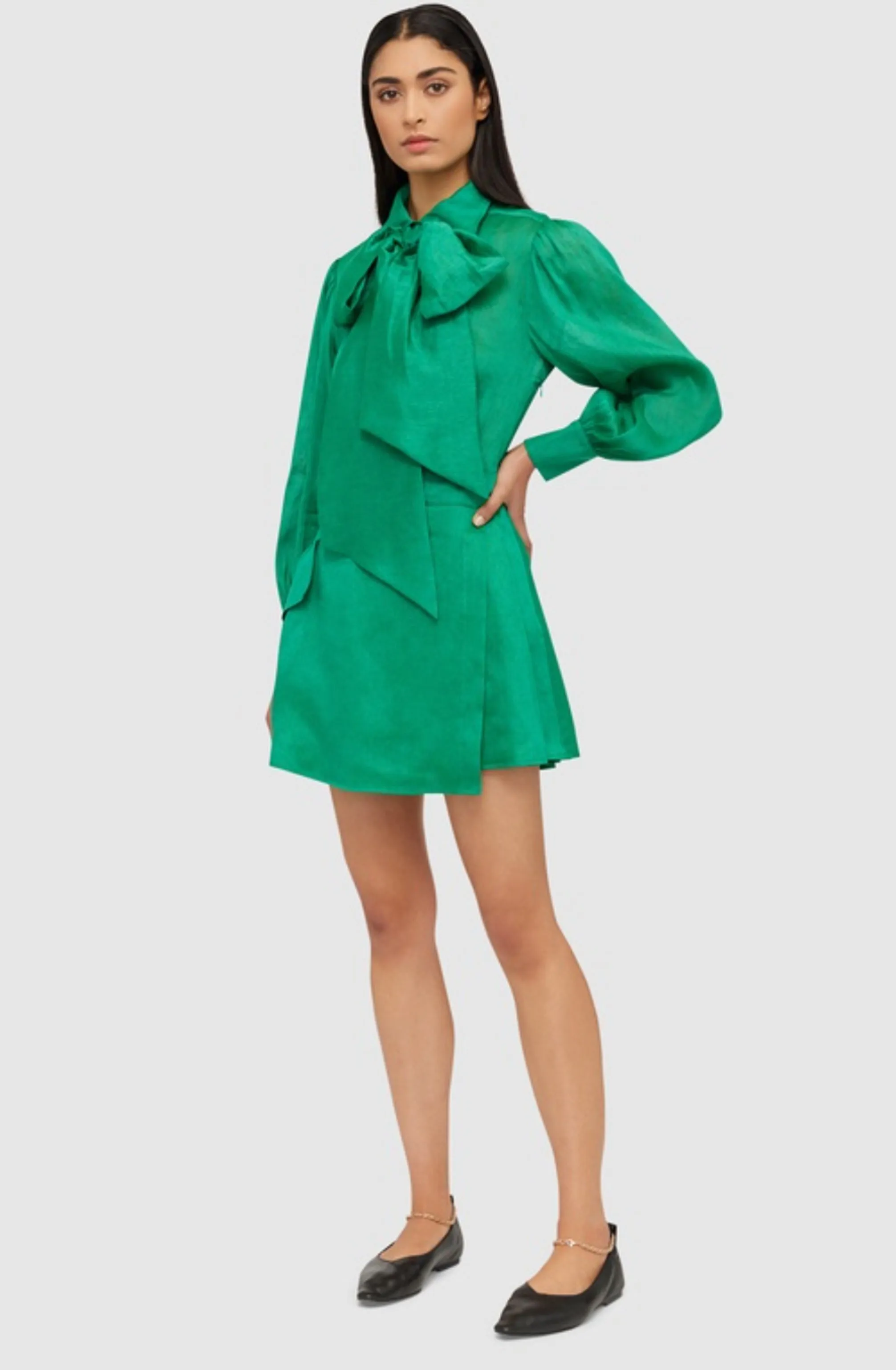 FINAL SALE: Viridian Silk Linen Tie Dress by Leo Lin