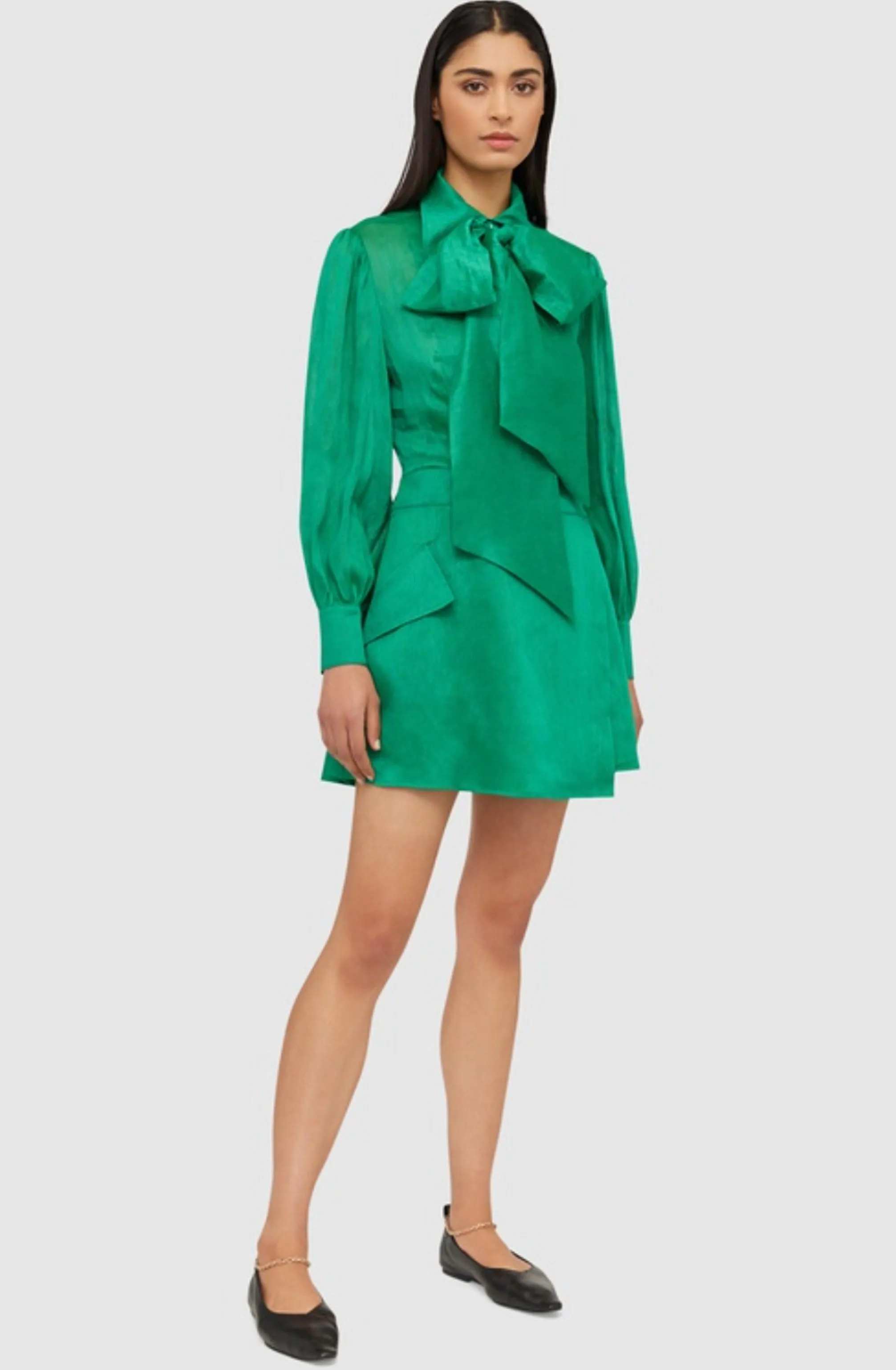 FINAL SALE: Viridian Silk Linen Tie Dress by Leo Lin